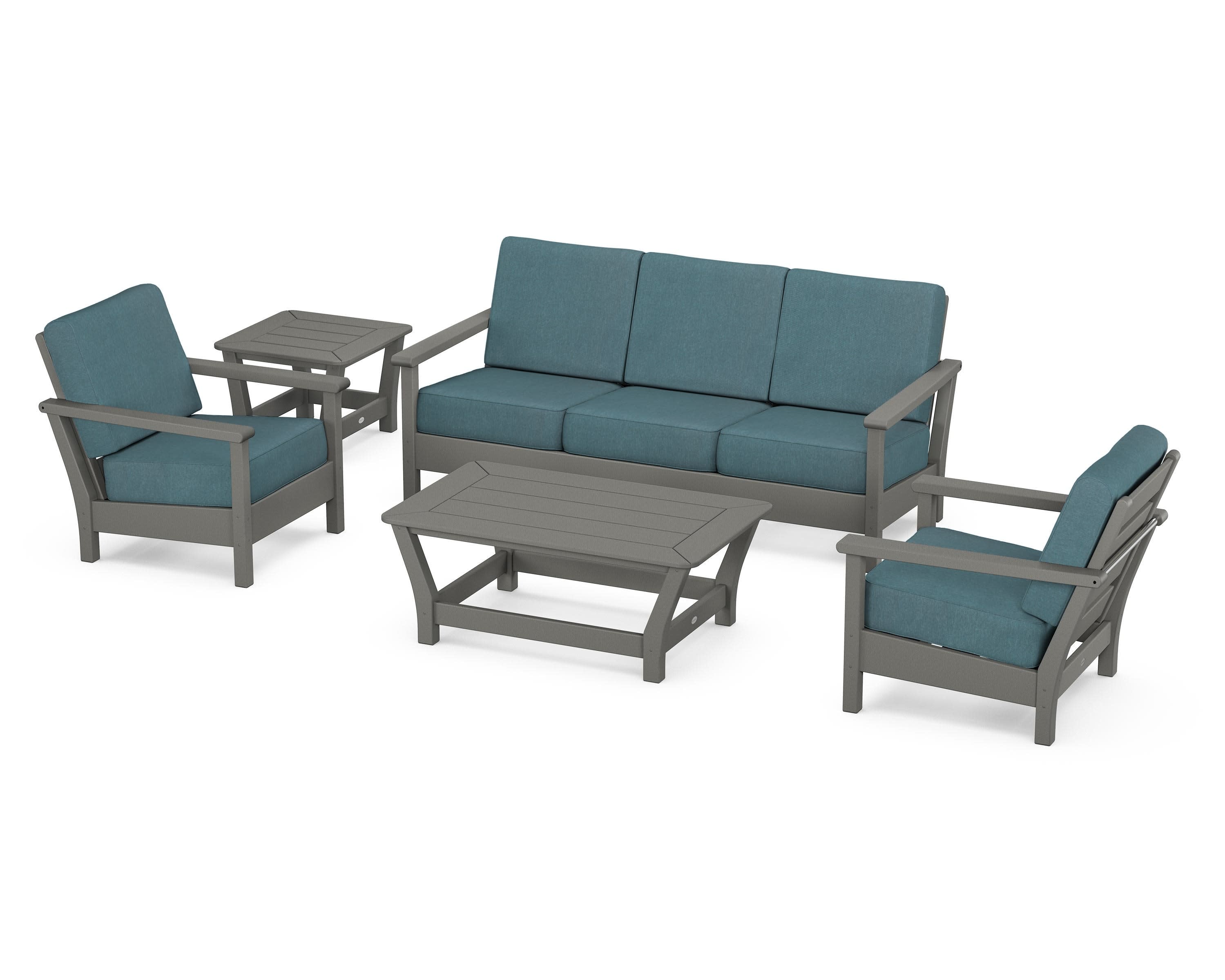 Harbour 5-Piece Deep Seating Set in Slate Grey / Ocean Teal