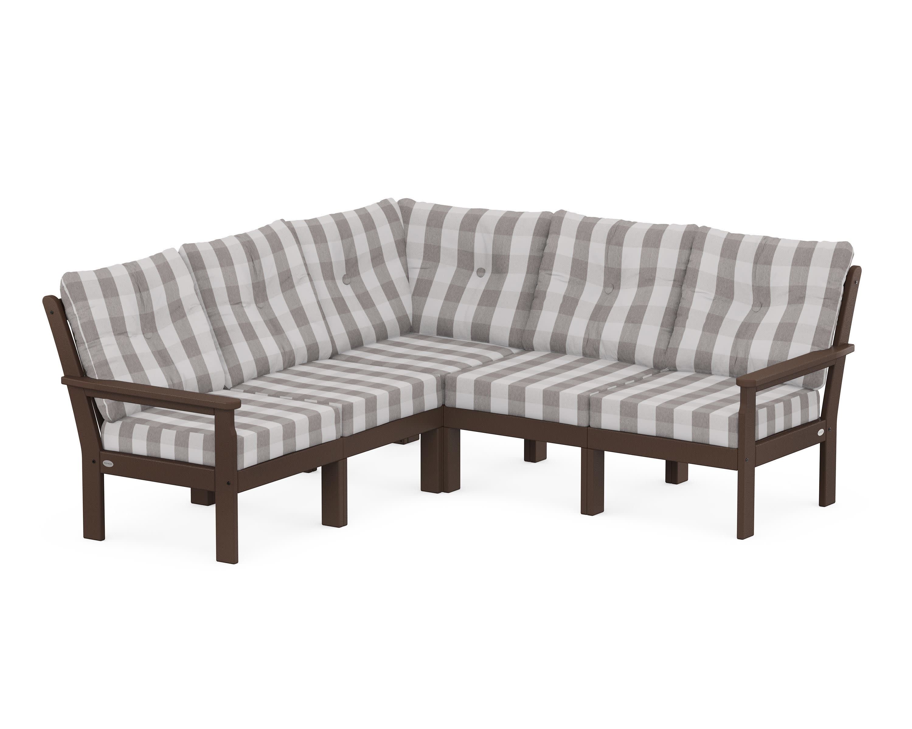 Vineyard 5-Piece Sectional in Mahogany / Buffalo Plaid Grey Mist