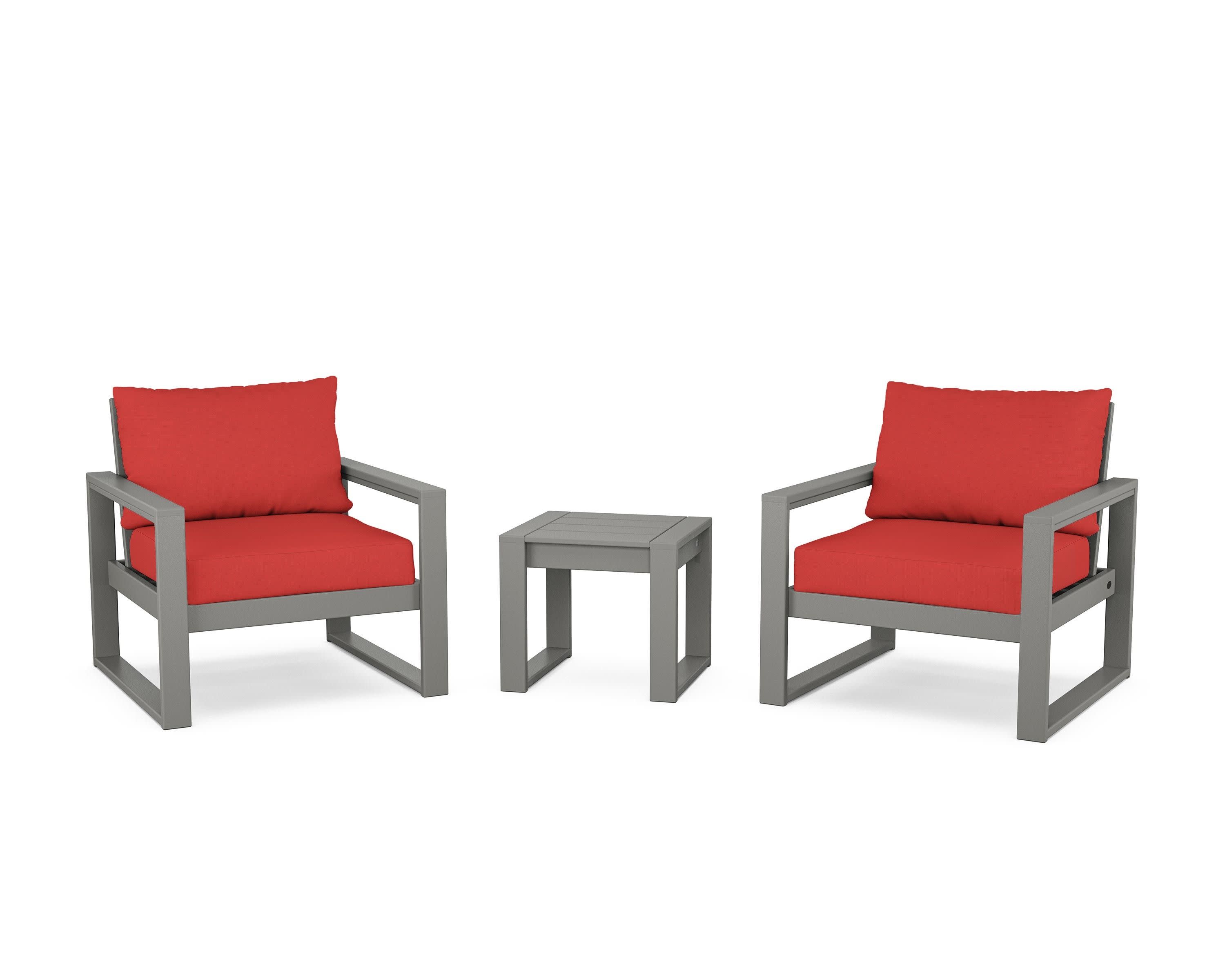 EDGE Sectional 3-Piece Deep Seating Set in Slate Grey / Crimson Linen