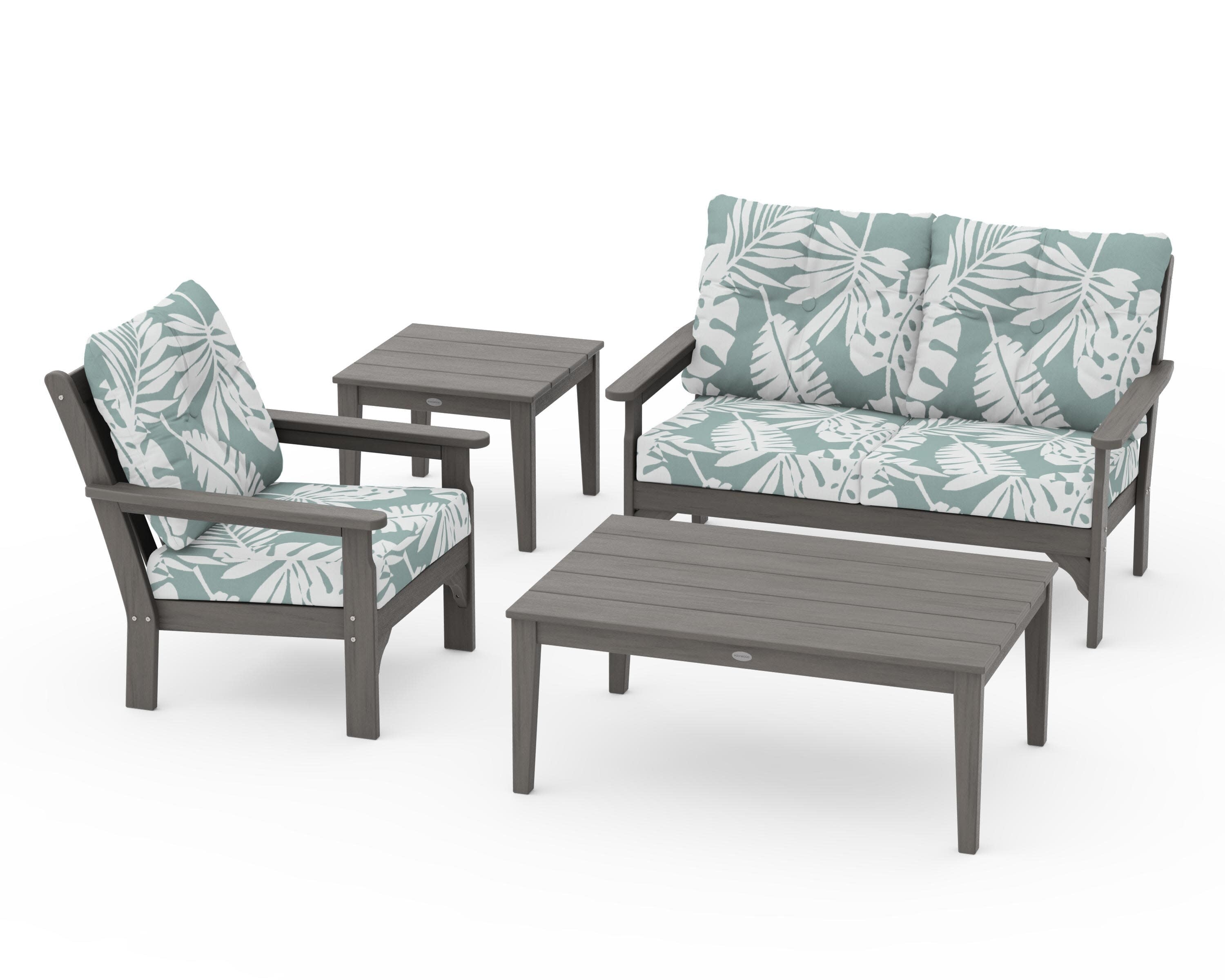 Vineyard 4-Piece Deep Seating Set in Driftwood / Leaf Glacier Spa
