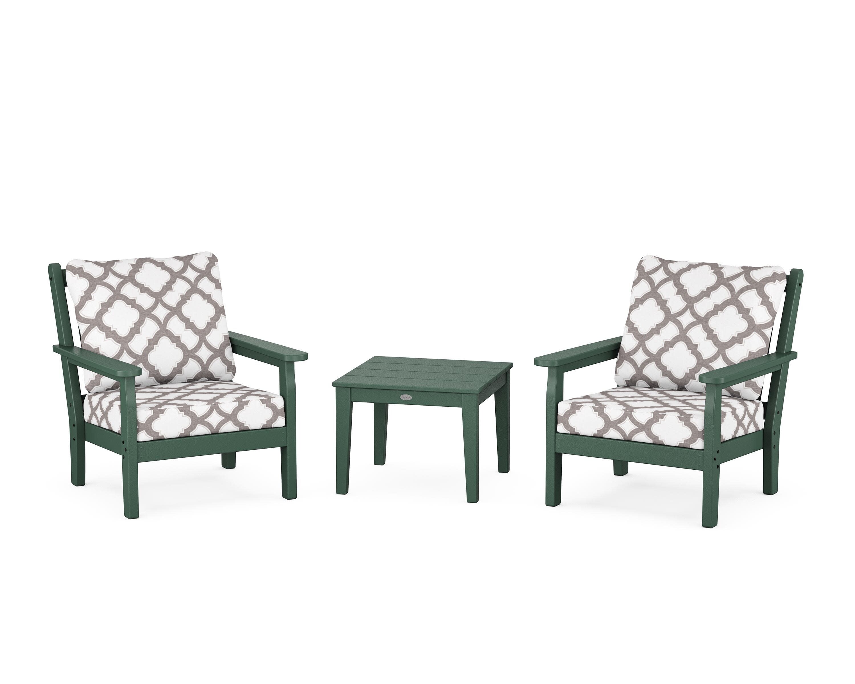 Chippendale 3-Piece Deep Seating Set in Green / Trellis Grey Mist