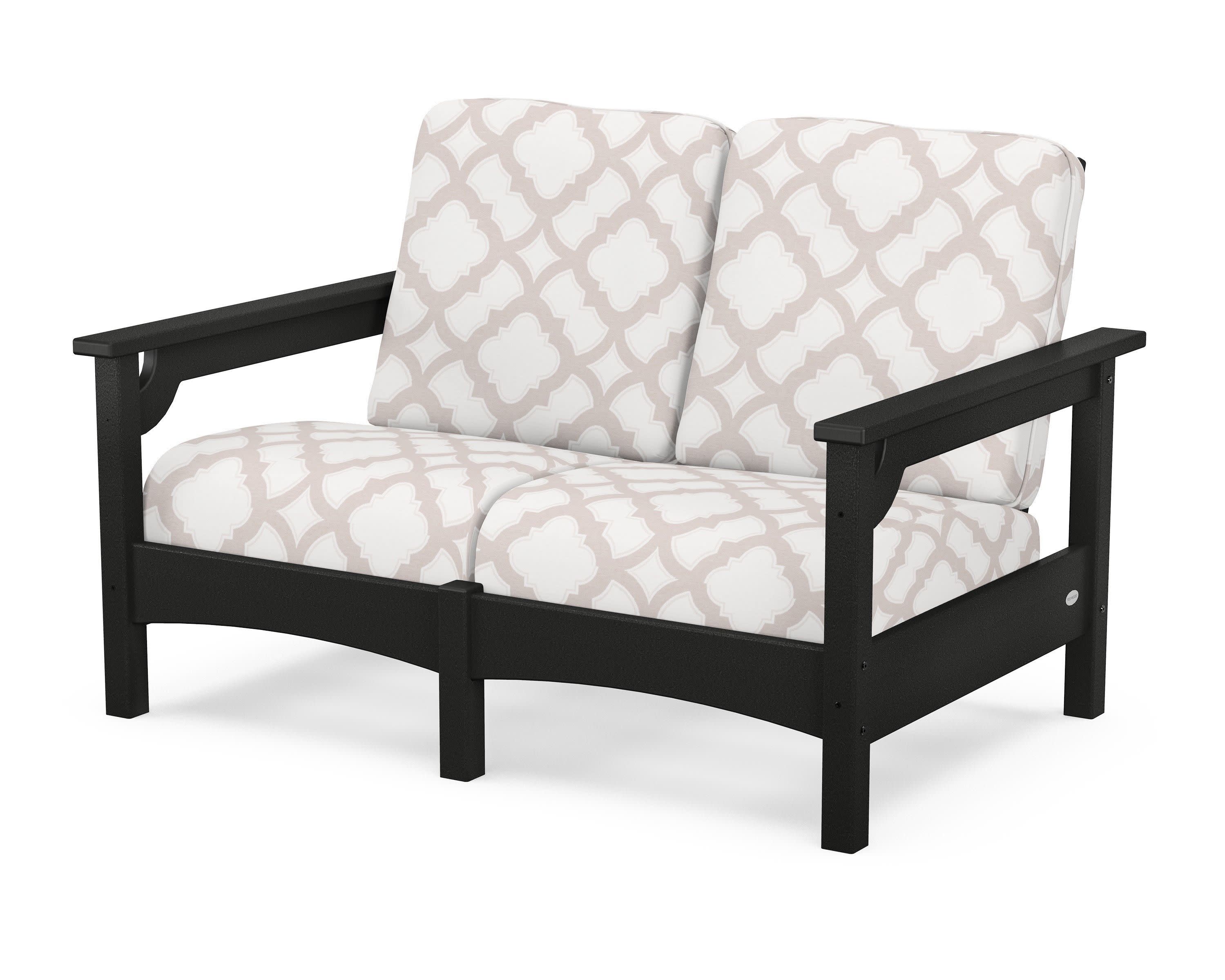 Club Loveseat in Black / Trellis Dune Burlap