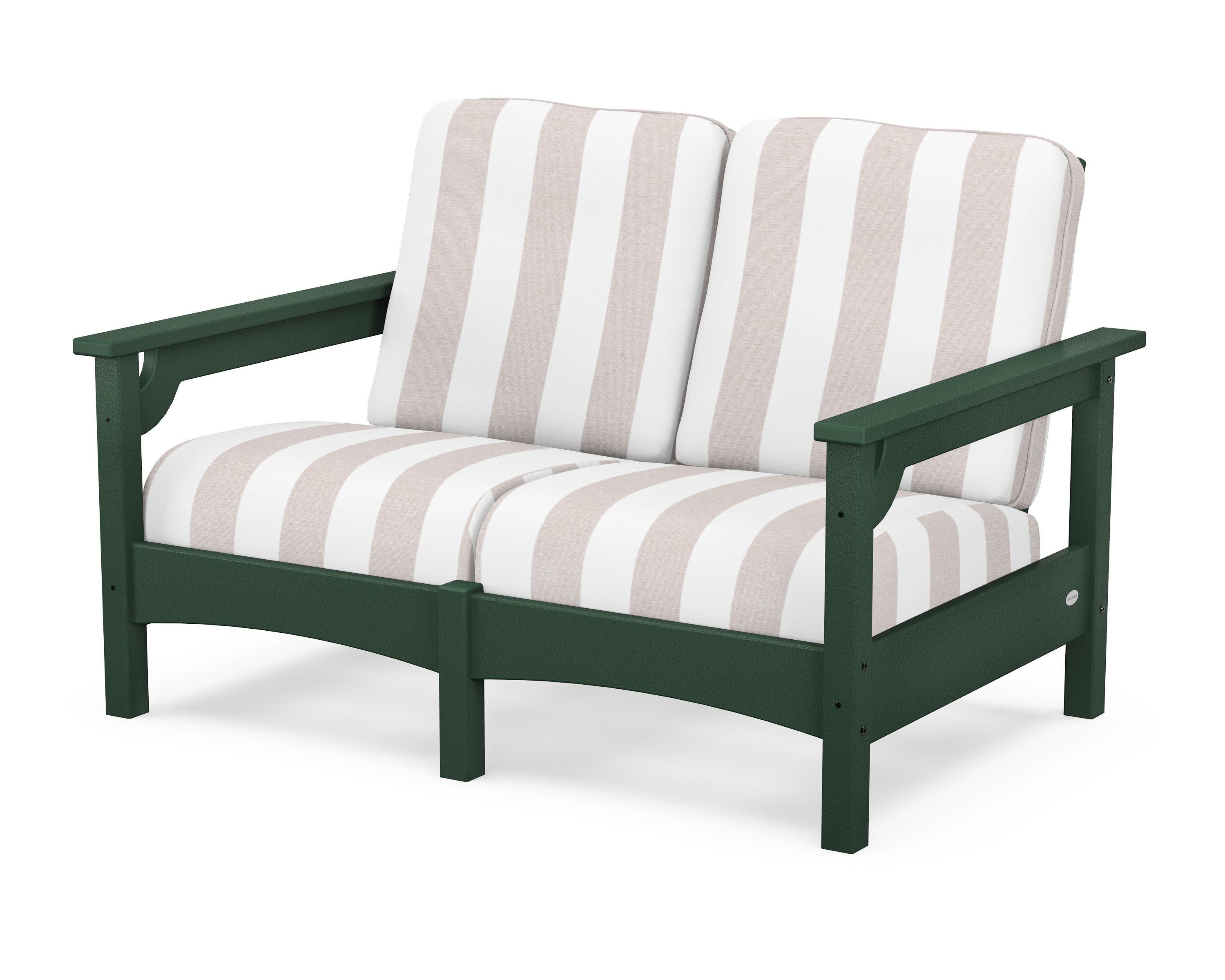 Club Loveseat in Green / Cabana Stripe Dune Burlap