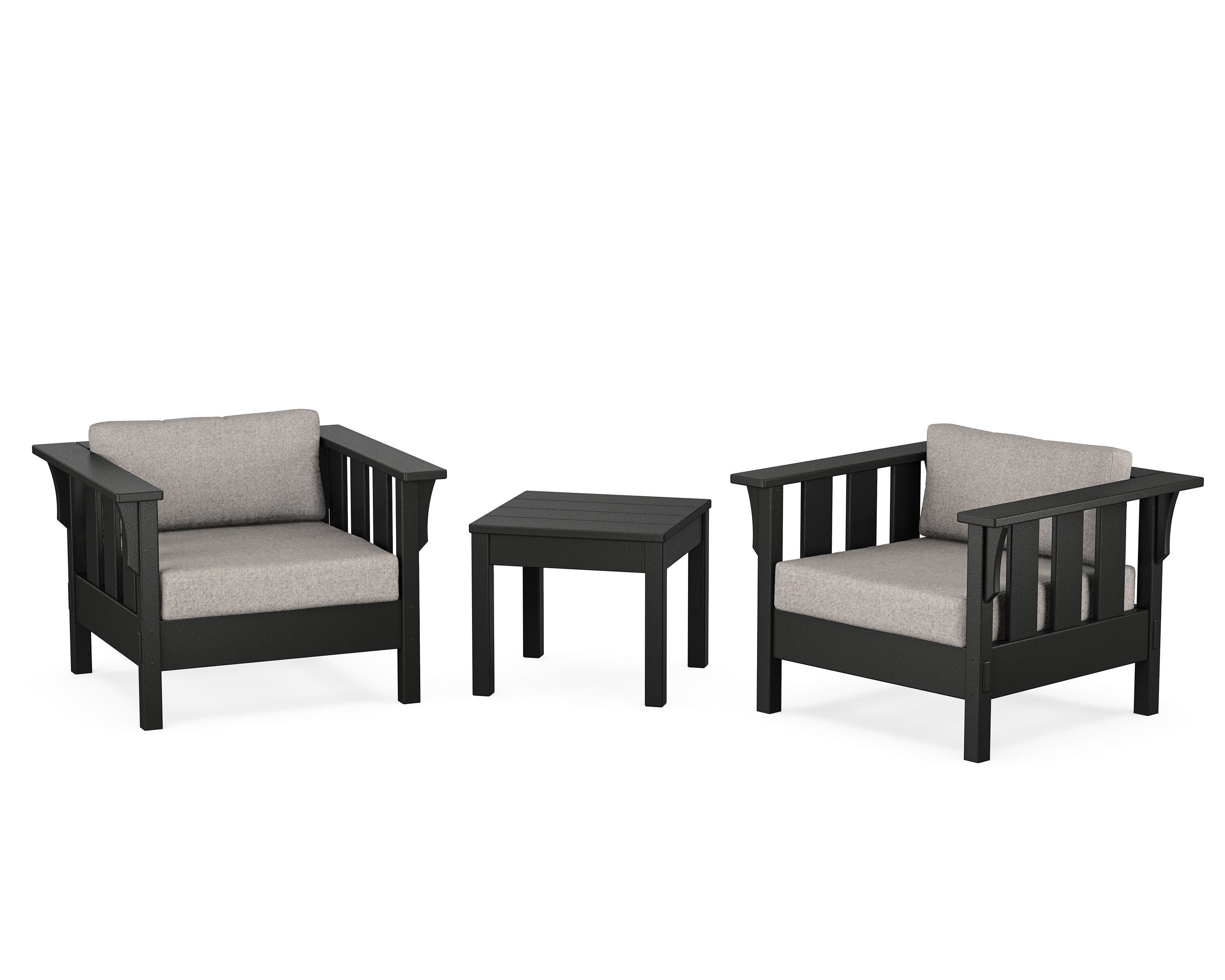 Acadia 3-Piece Deep Seating Set in Black / Weathered Tweed