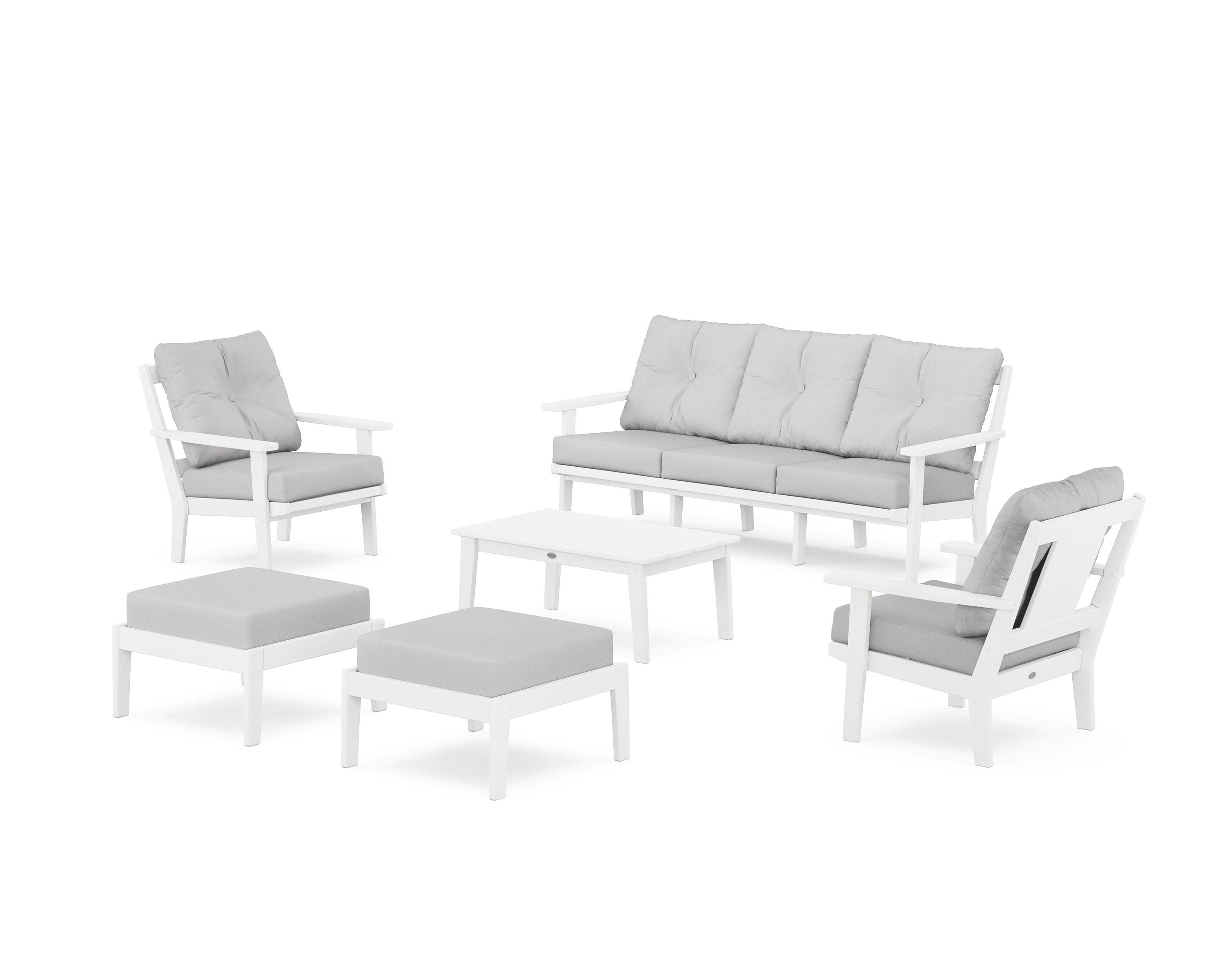 Prairie 6-Piece Lounge Sofa Set in White / Diamond in the Rough