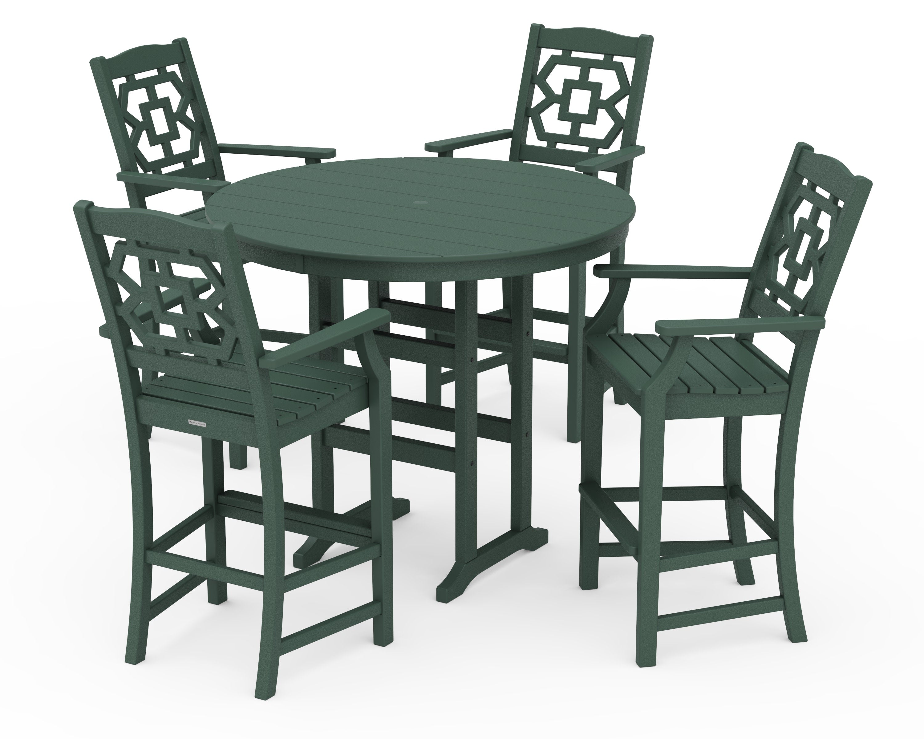 Chinoiserie 5-Piece Round Farmhouse Bar Set in Green