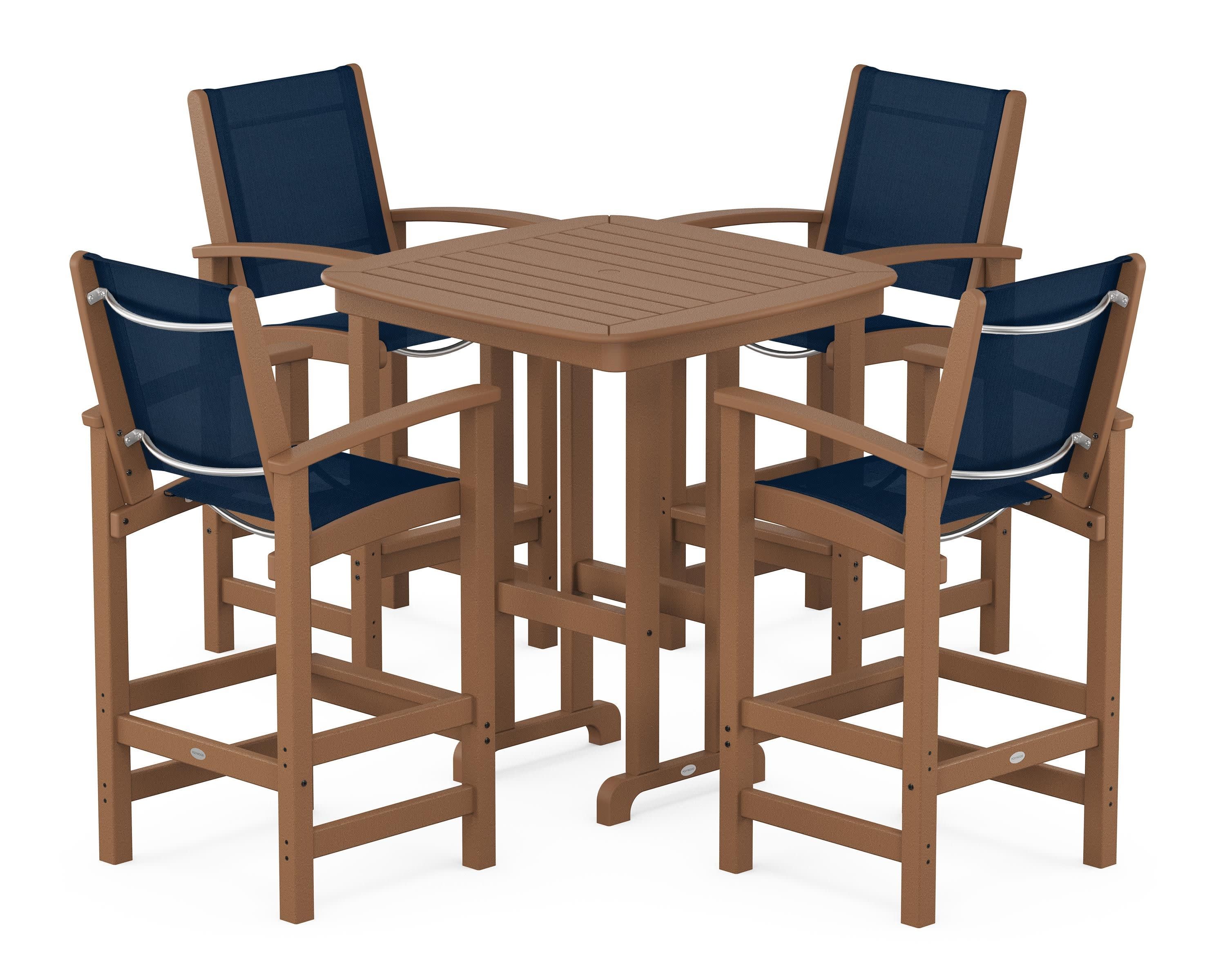 Coastal 5-Piece Bar Set in Teak / Navy Blue Sling