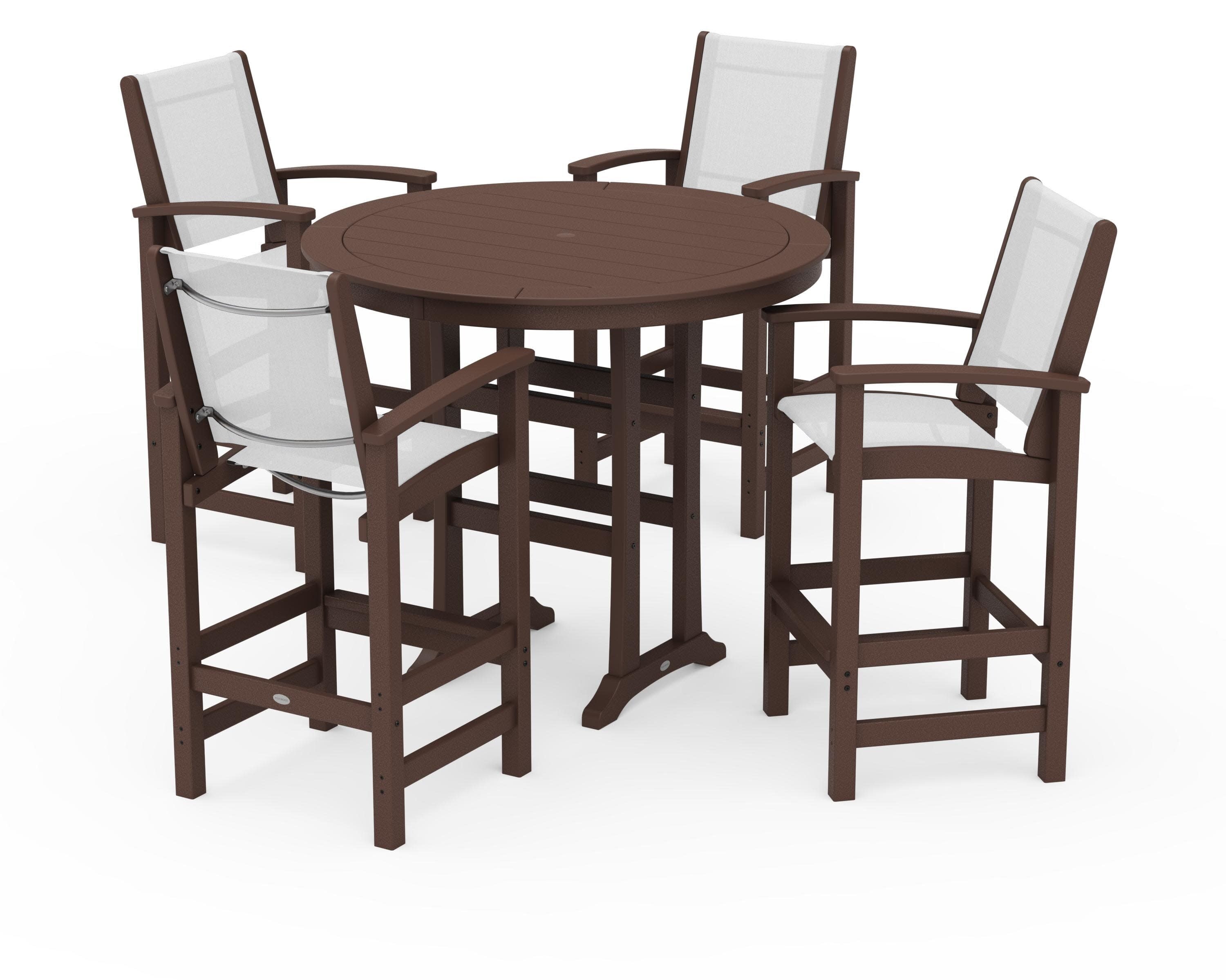 Coastal 5-Piece Nautical Trestle Bar Set in Mahogany / White Sling