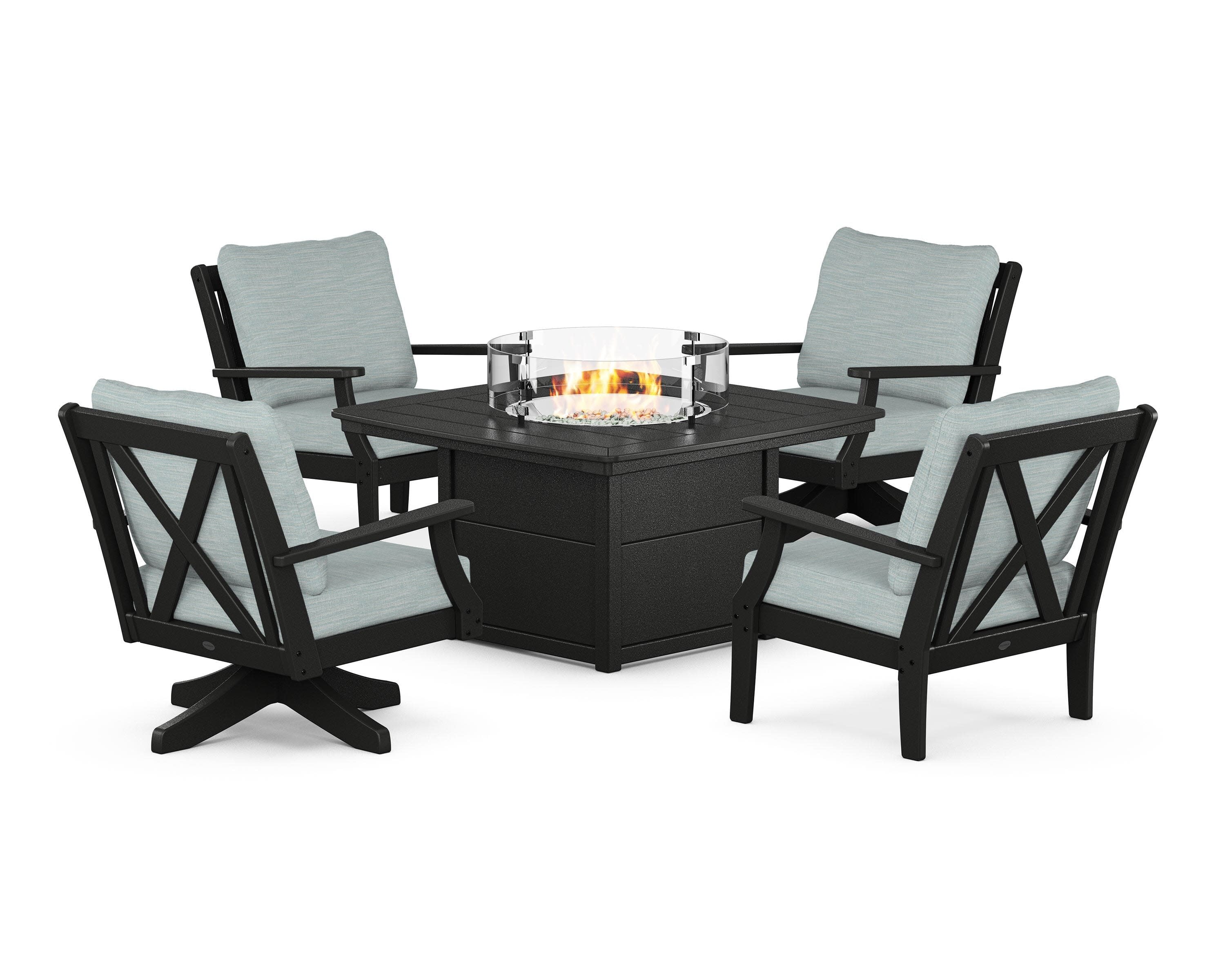 Braxton 5-Piece Deep Seating Set with Fire Table in Black / Soothe Mist