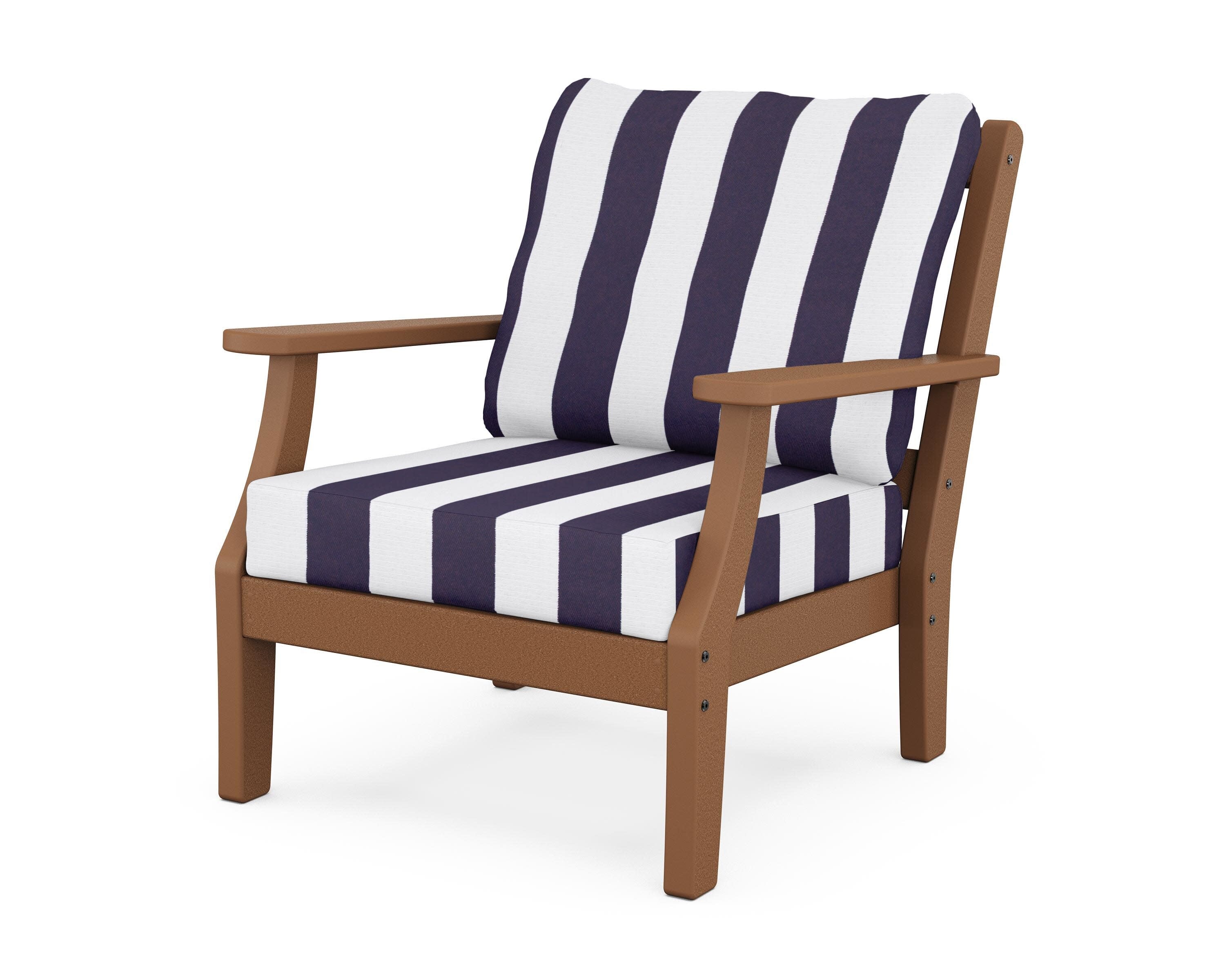 Chinoiserie Deep Seating Chair in Teak / Cabana Stripe Navy