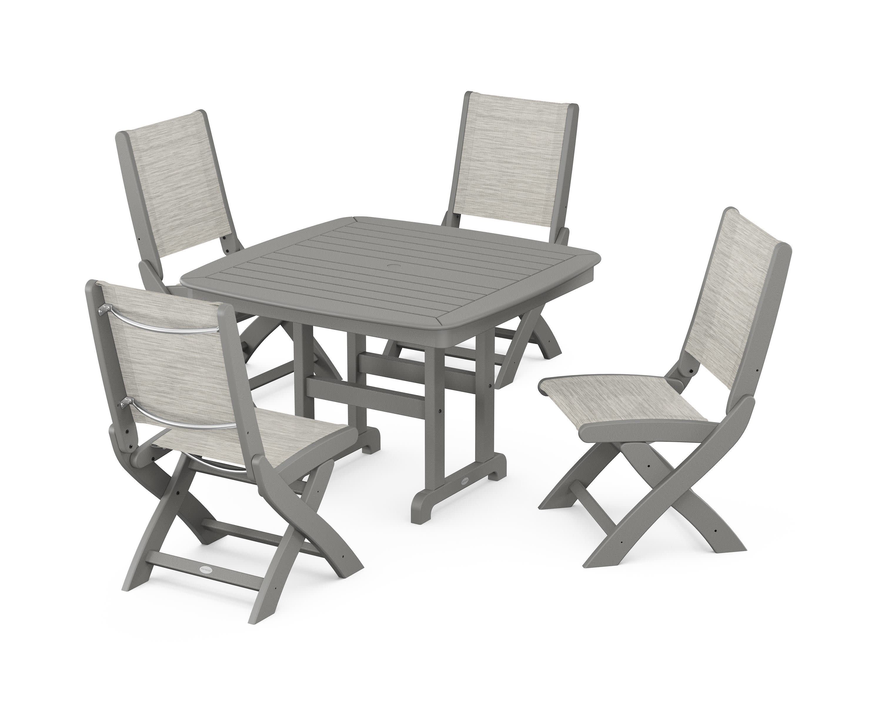 Coastal Folding Side Chair 5-Piece Dining Set in Slate Grey / Birch Sling