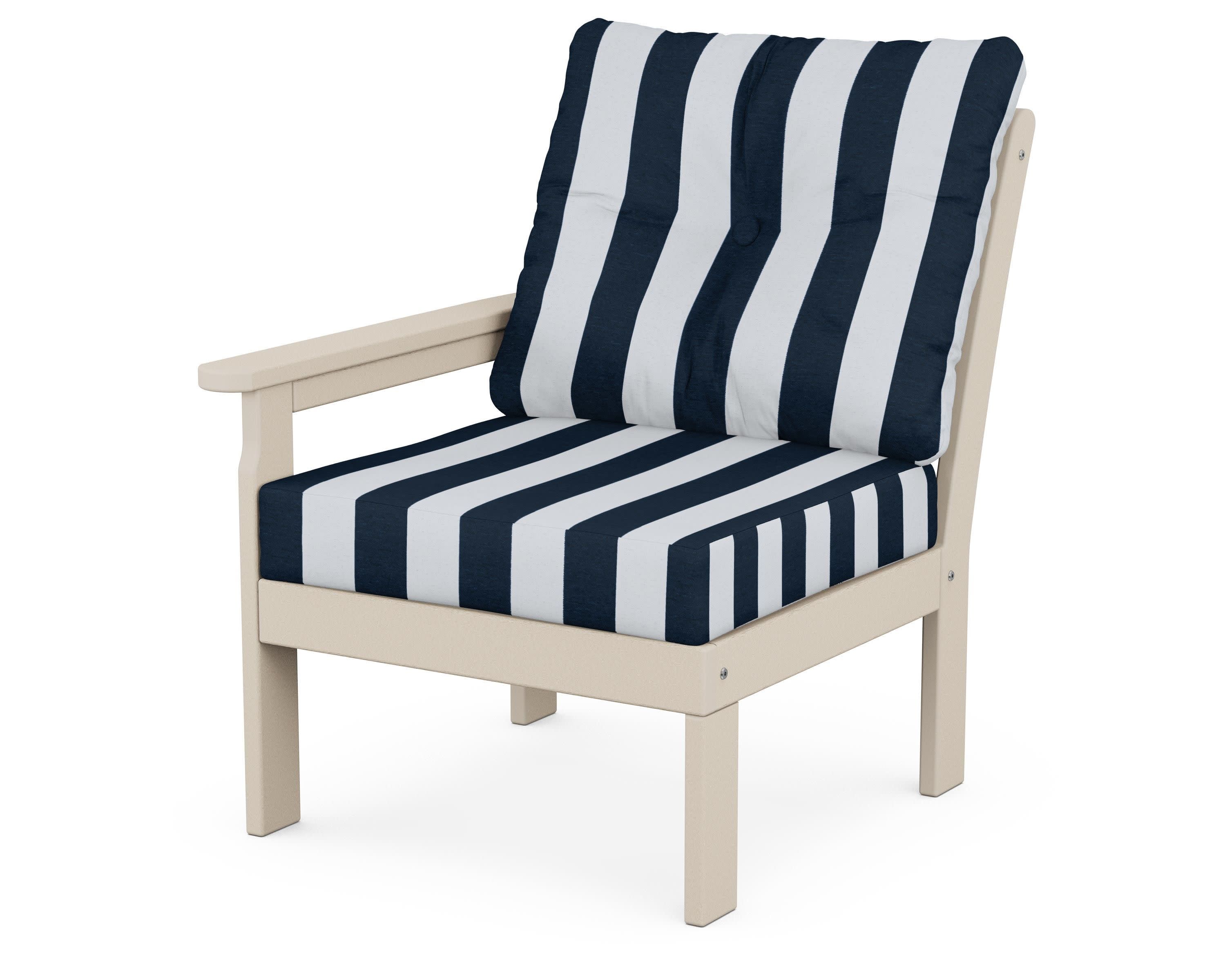 Vineyard Modular Left Arm Chair in Sand / Cabana Stripe Marine Indigo