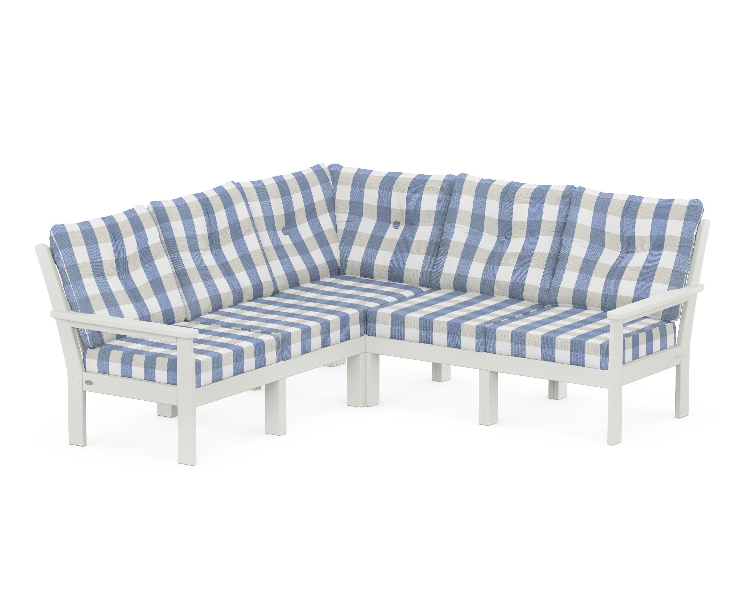 Vineyard 5-Piece Sectional in Vintage White / Buffalo Plaid Sky Blue