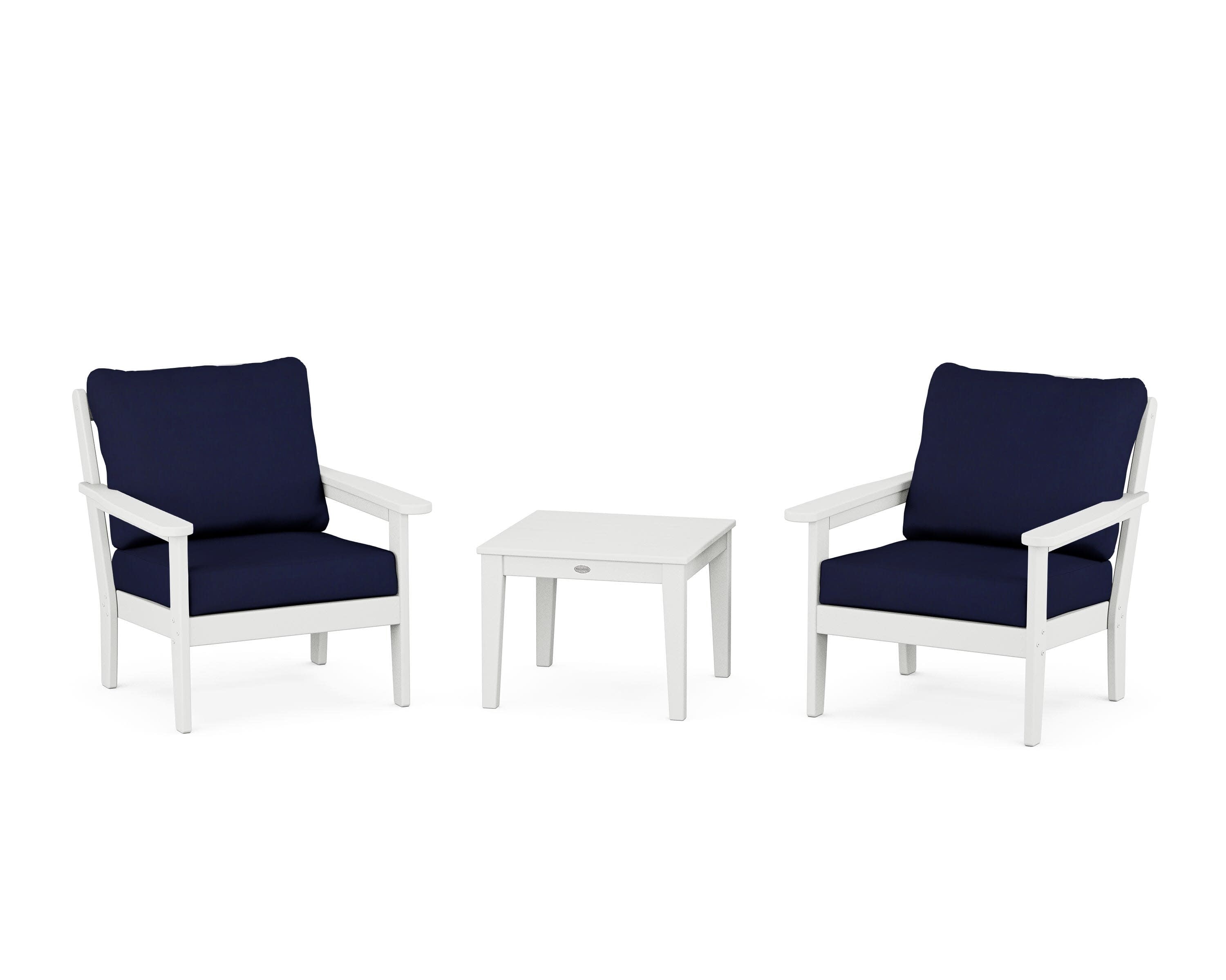 Cottage 3-Piece Deep Seating Set in White / Navy