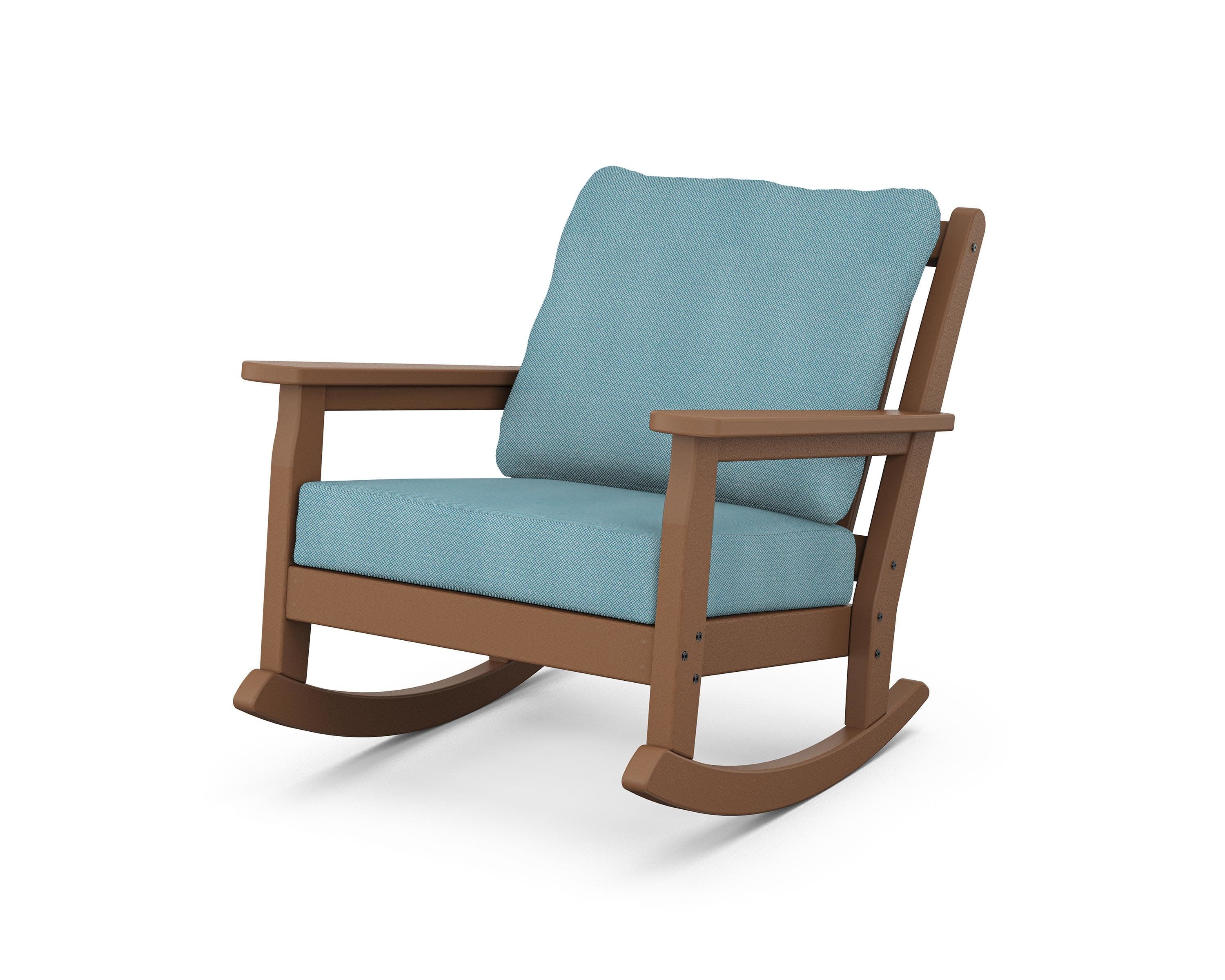 Chippendale Deep Seating Rocking Chair in Teak / Lattice Sky Blue