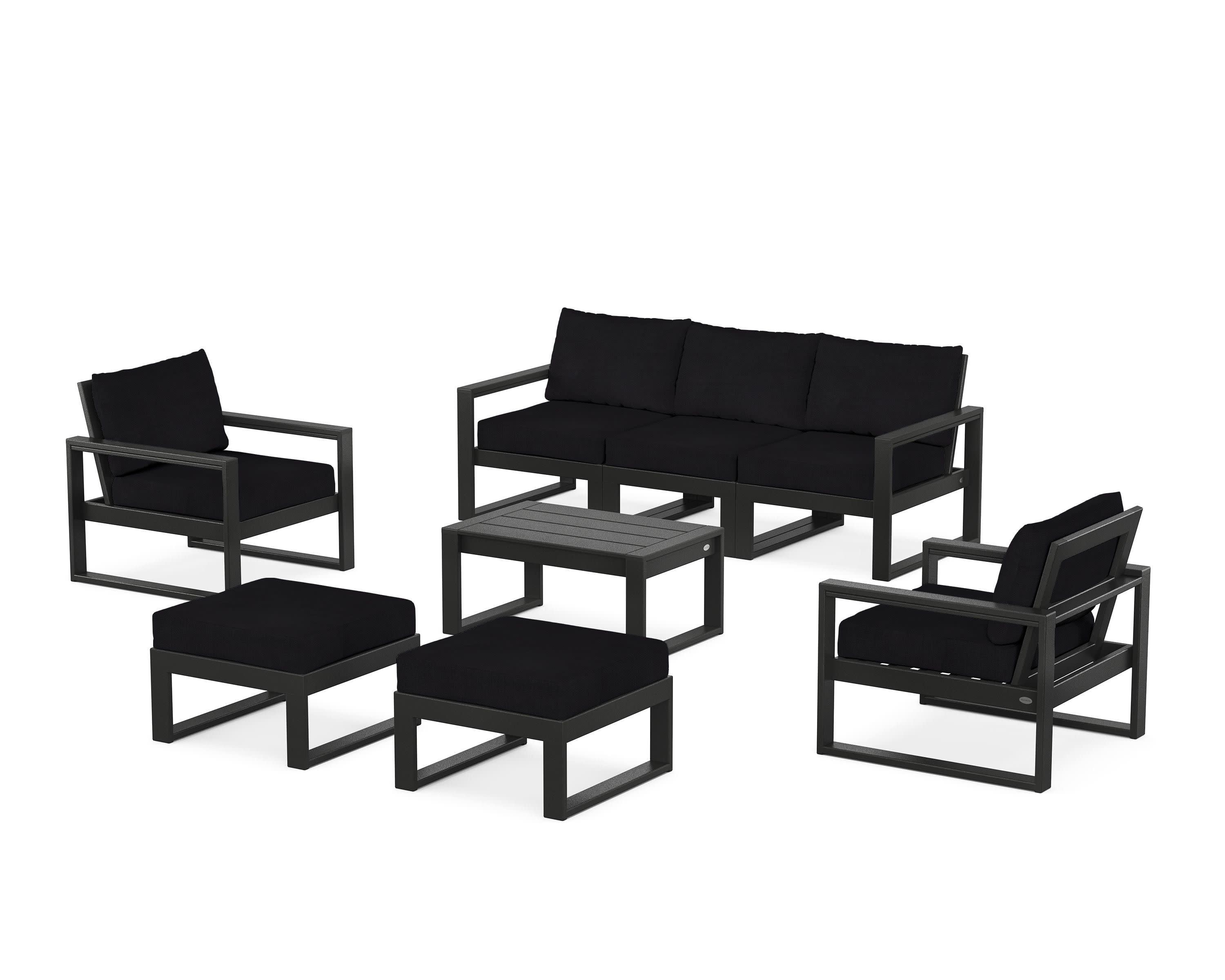 EDGE Sectional 8-Piece Lounge Sofa Set in Black / Midnight Linen