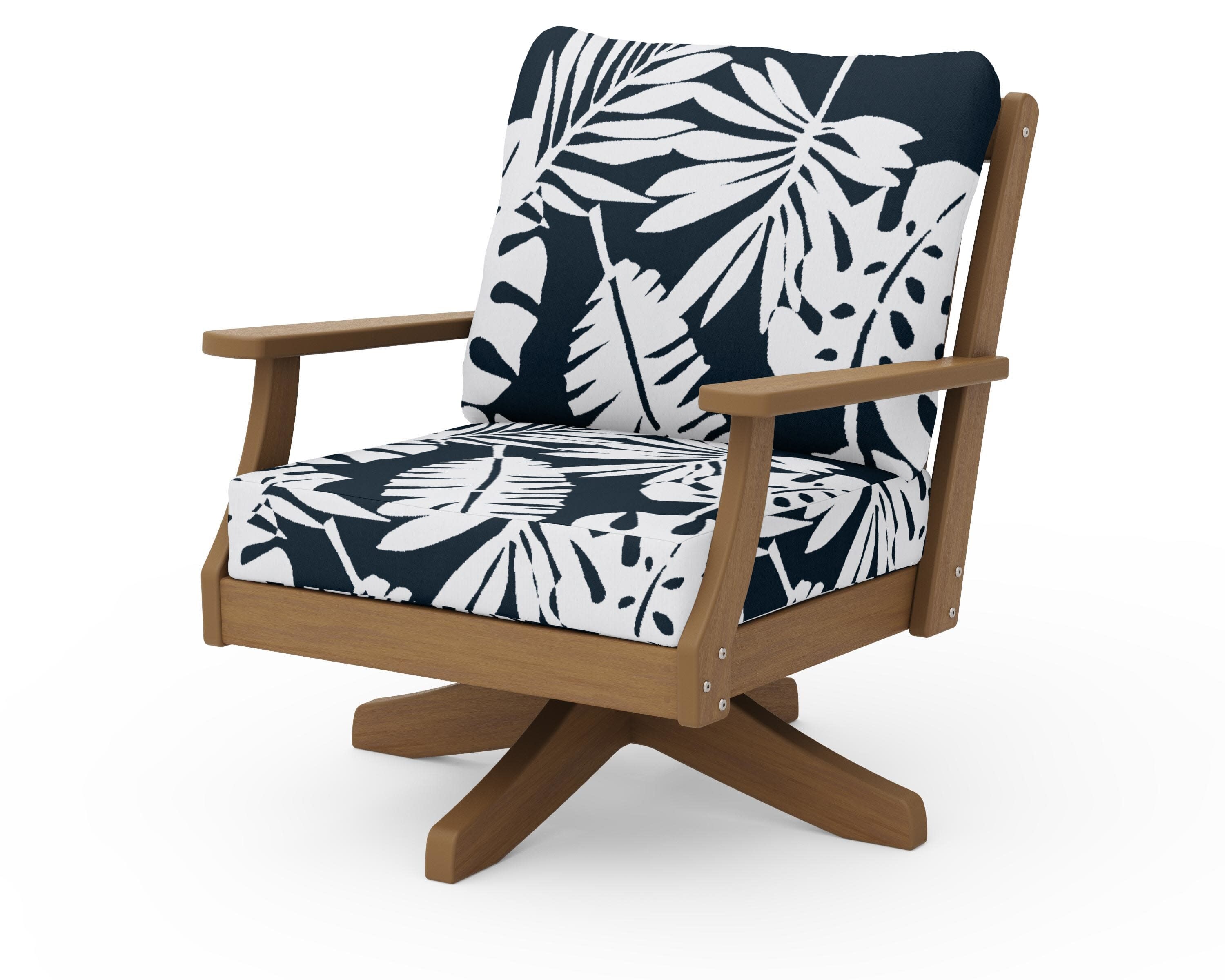Braxton Deep Seating Swivel Chair in Natural / Leaf Marine Indigo