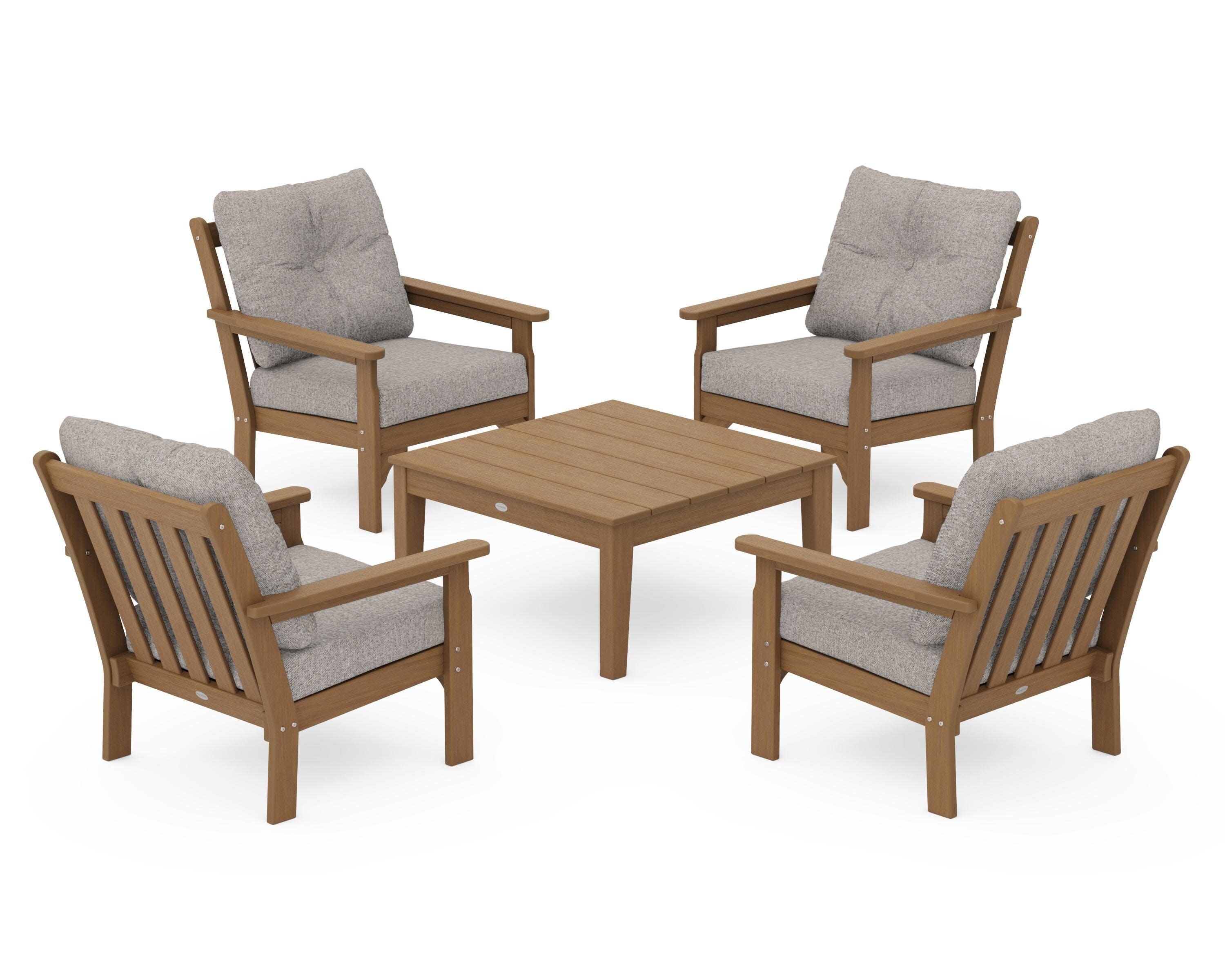 Vineyard 5-Piece Deep Seating Conversation Set in Natural / Weathered Tweed