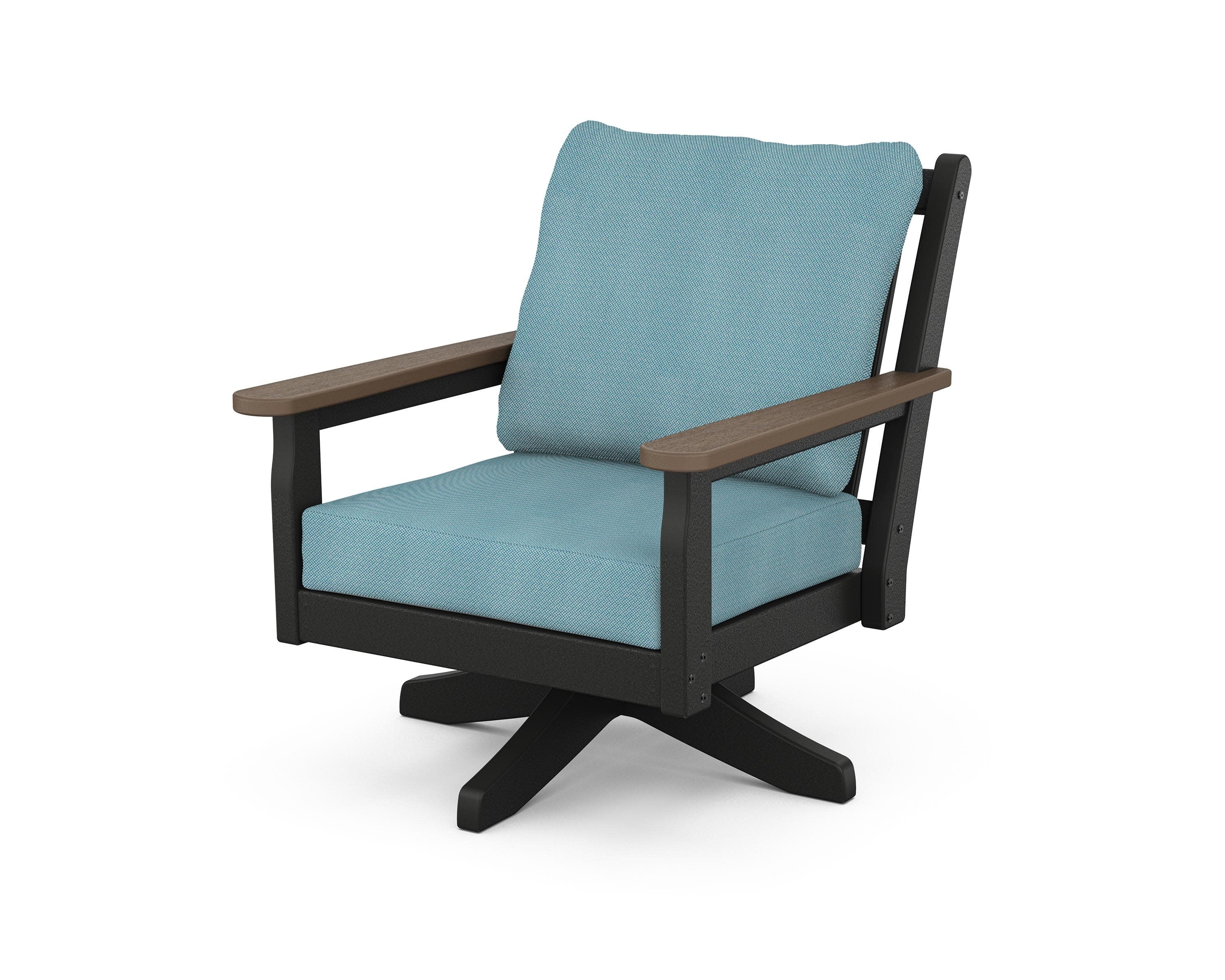 Chippendale Deep Seating Swivel Chair in Black / Kona / Lattice Sky Blue