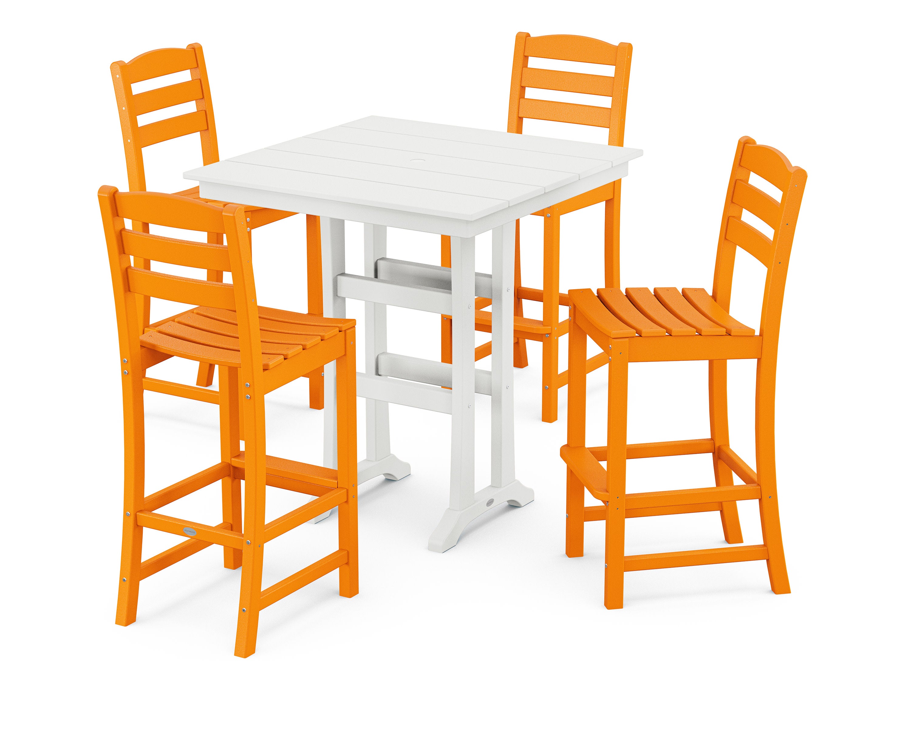 La Casa Caf 5-Piece Farmhouse Trestle Bar Set in Tangerine / White