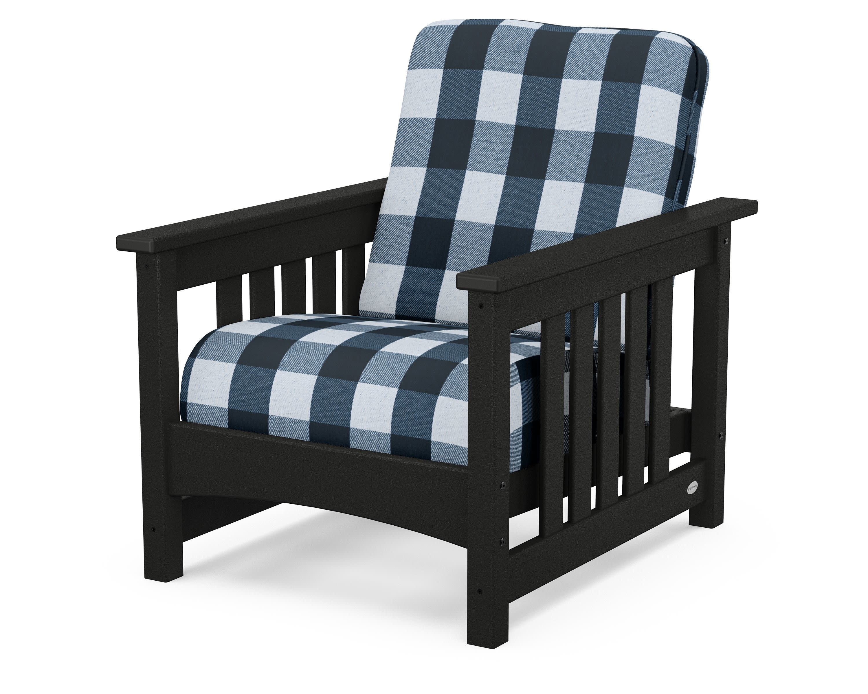Club Mission Chair in Black / Buffalo Plaid Marine Indigo