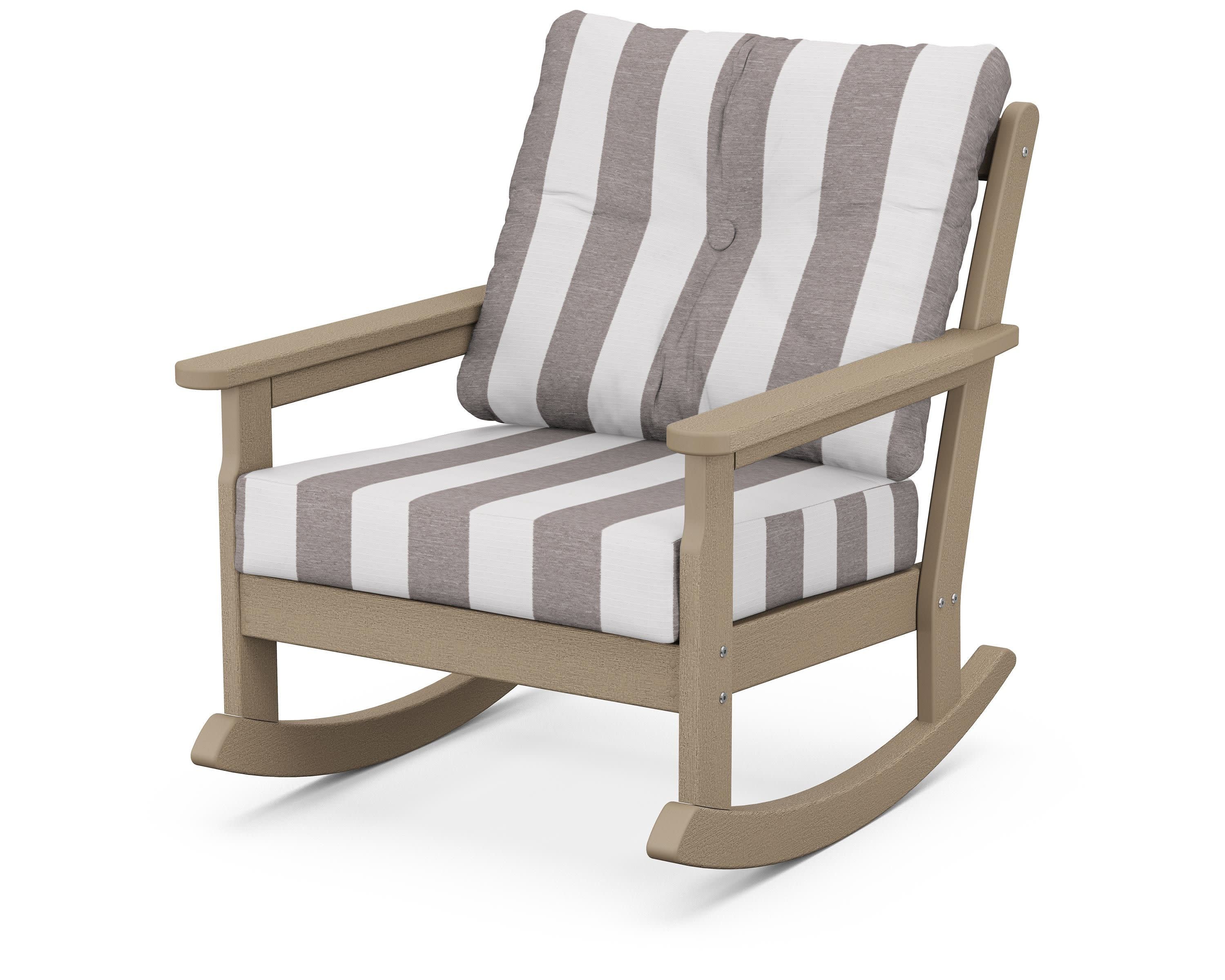 Vineyard Deep Seating Rocking Chair in Vintage Sahara / Cabana Stripe Grey Mist