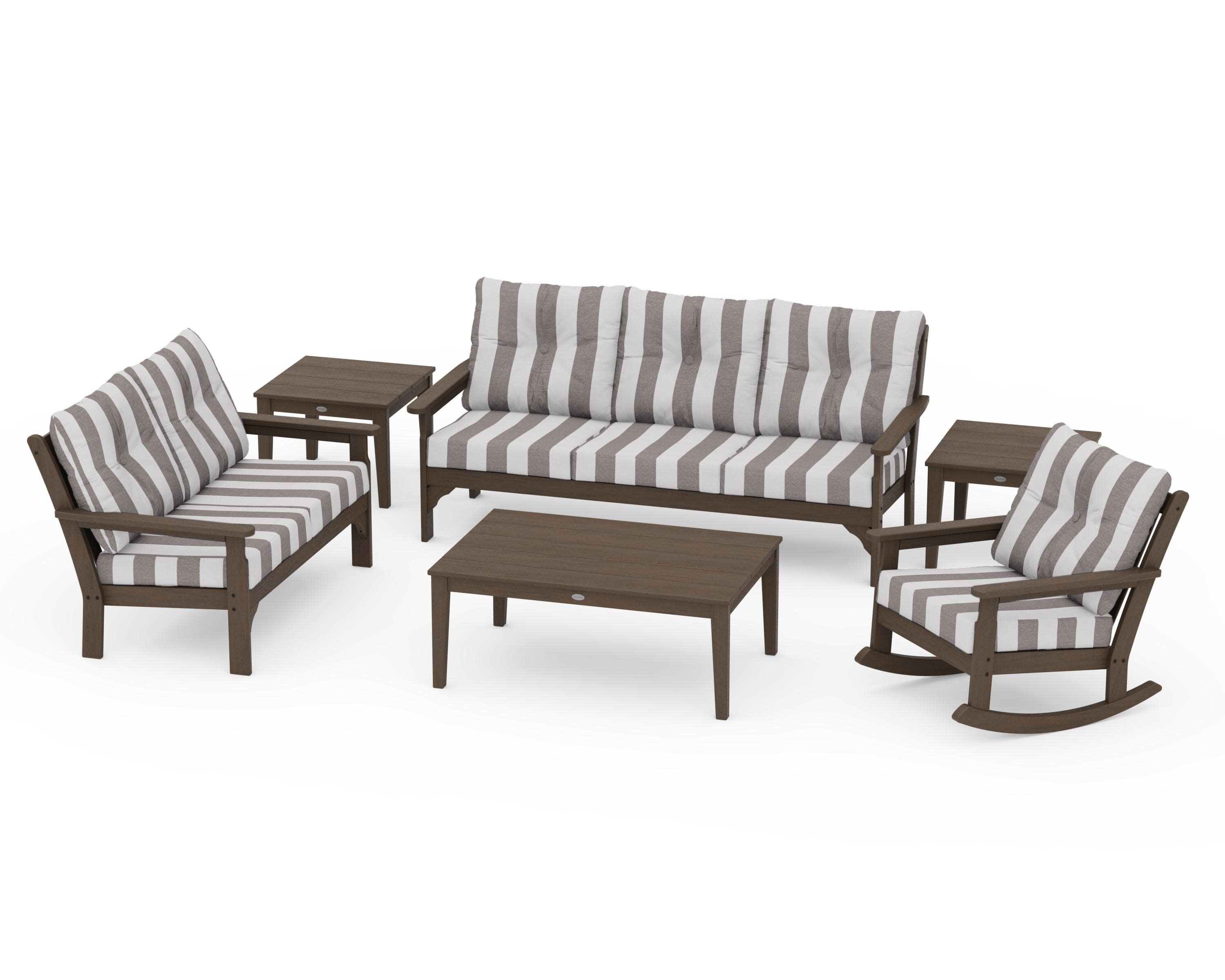 Vineyard 6-Piece Deep Seating Set in Kona / Cabana Stripe Grey Mist