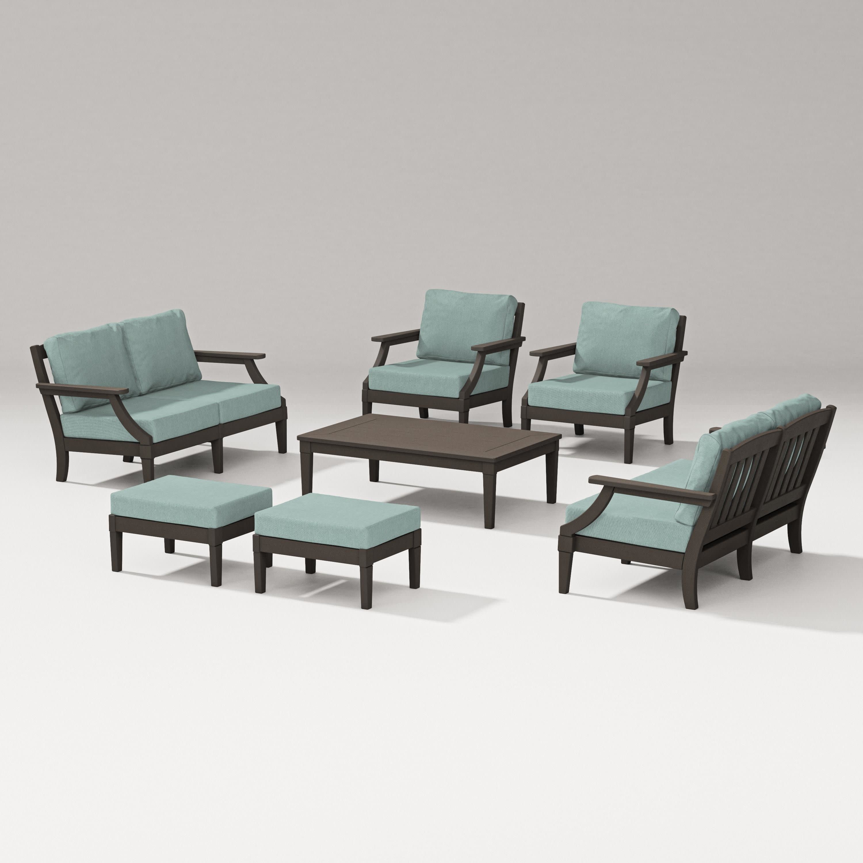 Estate 7-Piece Lounge Loveseat Set in Vintage Coffee / Glacier Spa