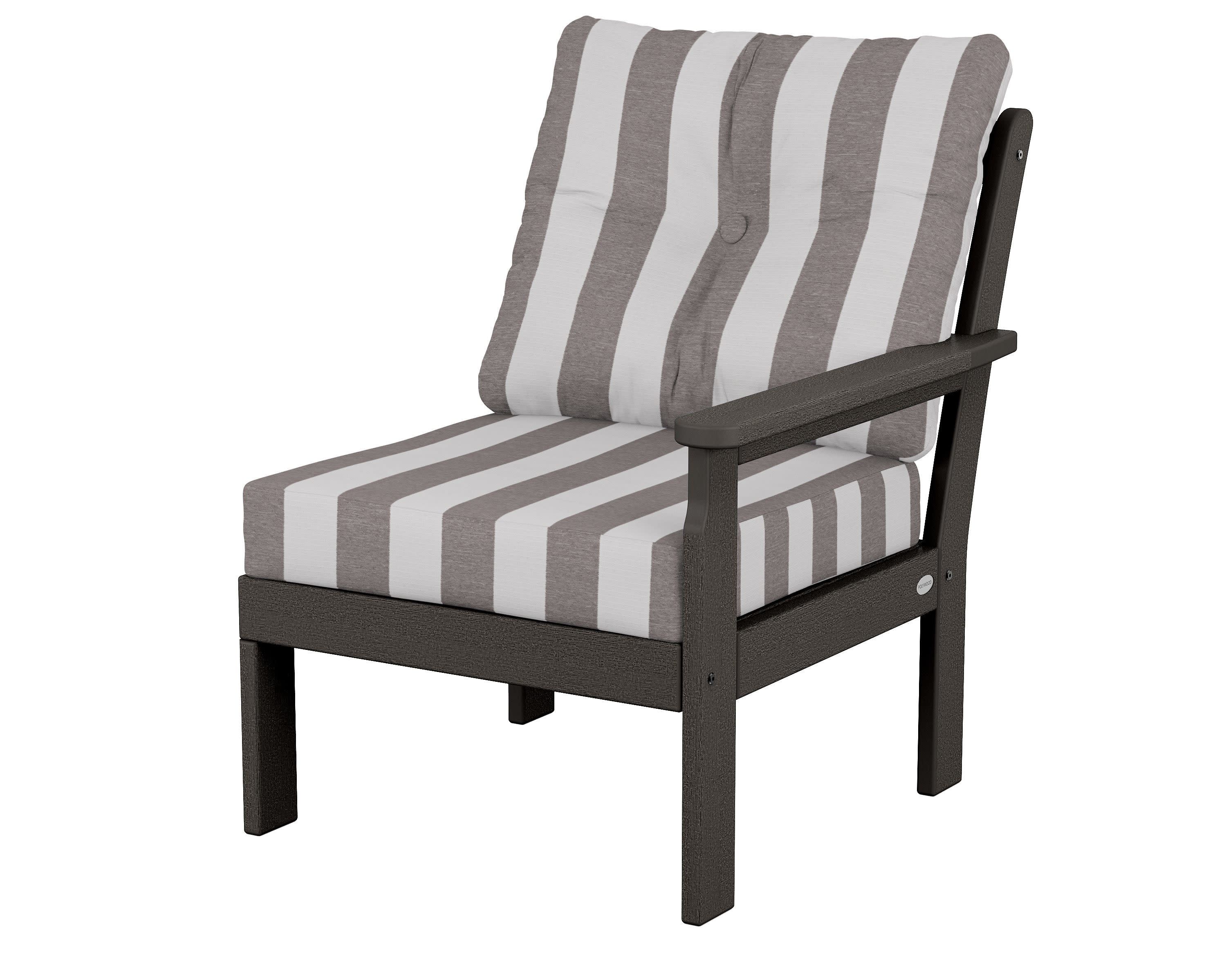 Vineyard Modular Right Arm Chair in Vintage Coffee / Cabana Stripe Grey Mist