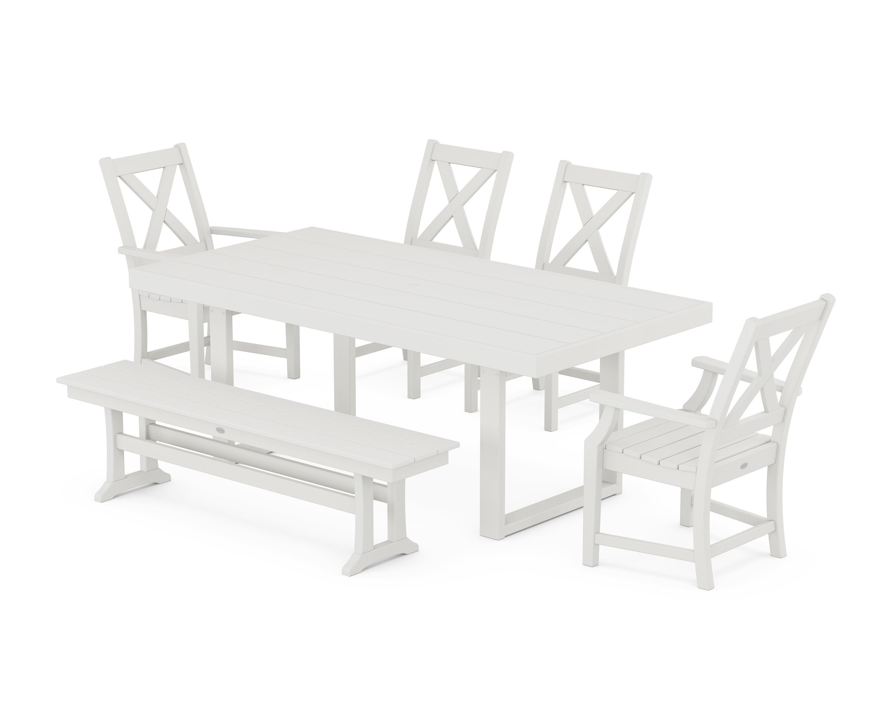 Braxton 6-Piece Dining Set with Bench in Vintage White