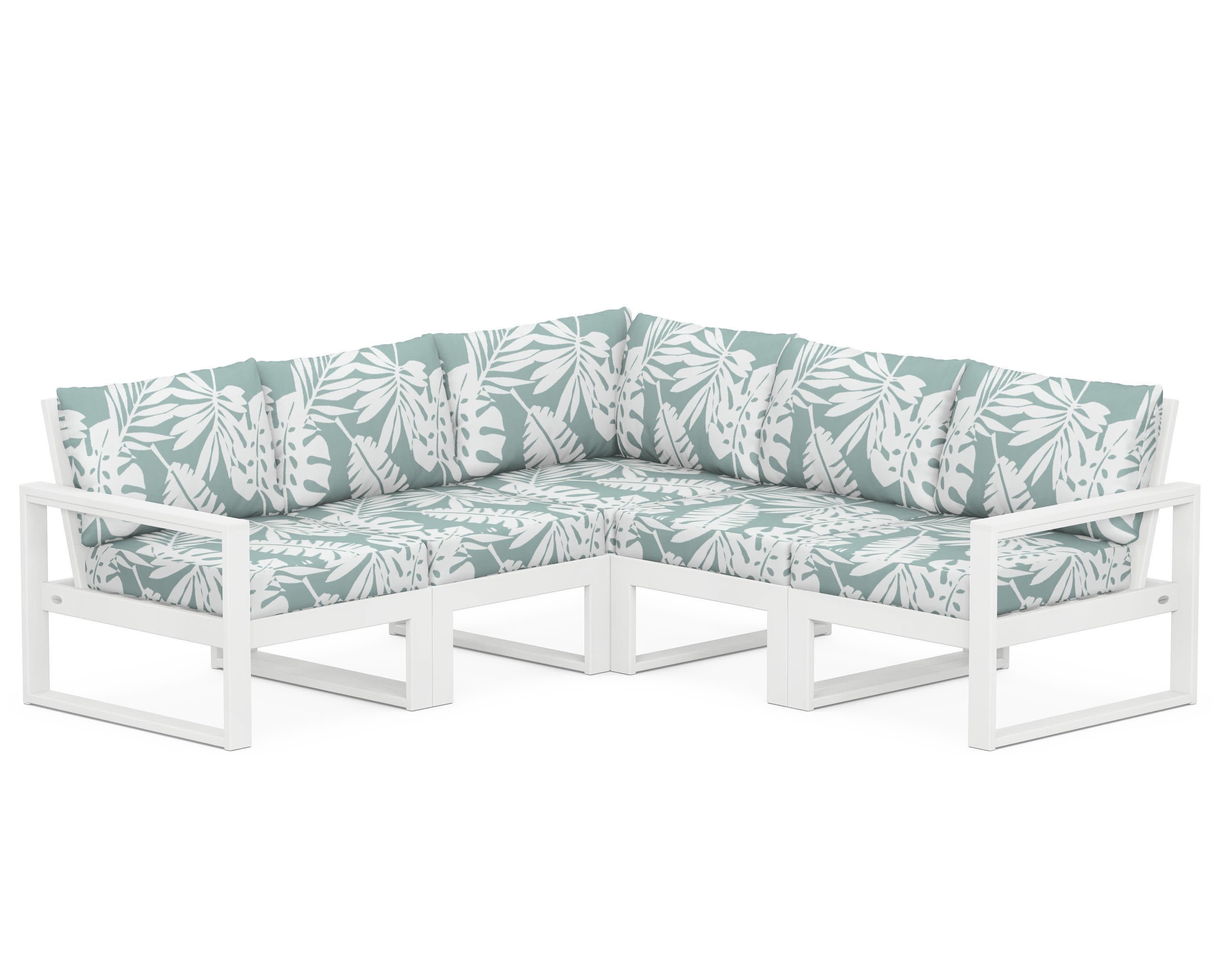 EDGE 5-Piece Modular Deep Seating Set in White / Leaf Glacier Spa