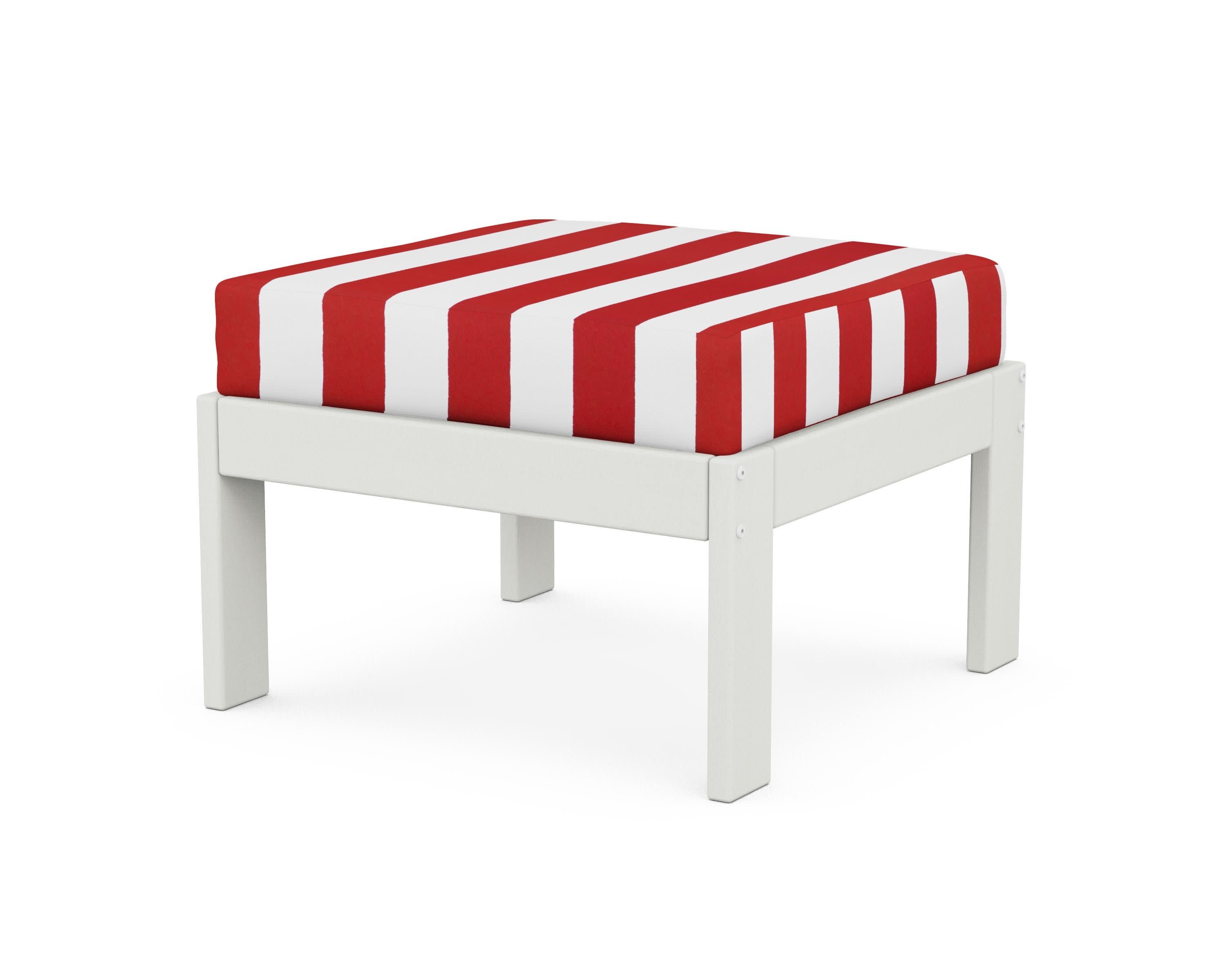 Vineyard Modular Ottoman in Vintage White / Cabana Stripe Crimson