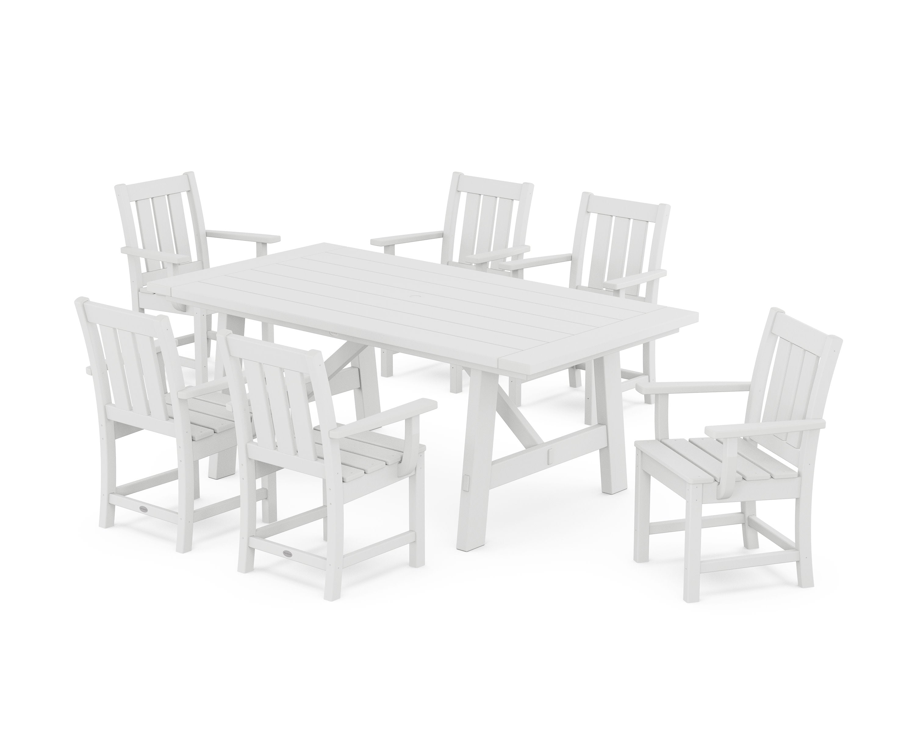 Oxford Arm Chair 7-Piece Rustic Farmhouse Dining Set in White