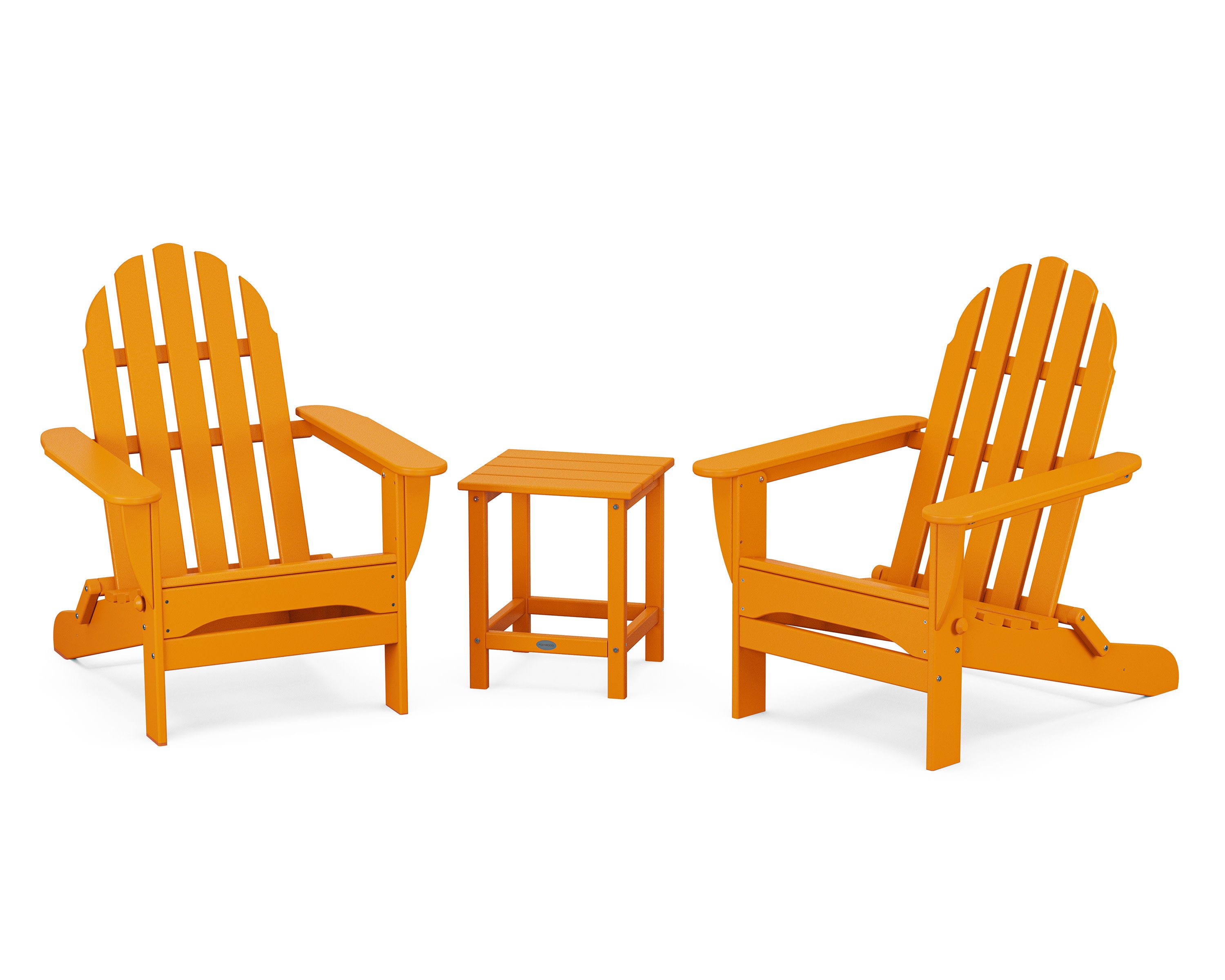 Classic Folding Adirondack 3-Piece Set with Long Island 18" Side Table in Tangerine