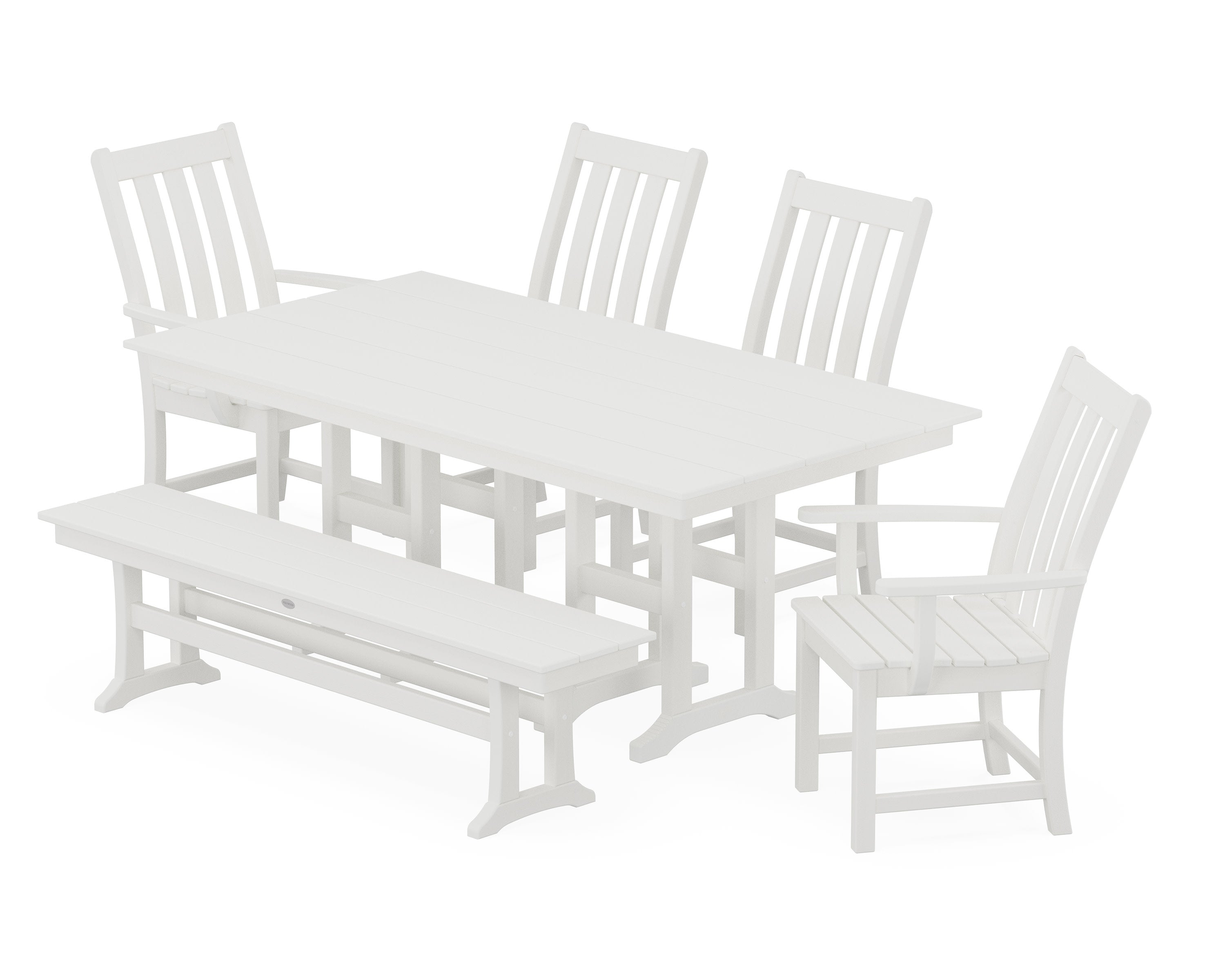 Vineyard 6-Piece Farmhouse Dining Set with Bench in Vintage White