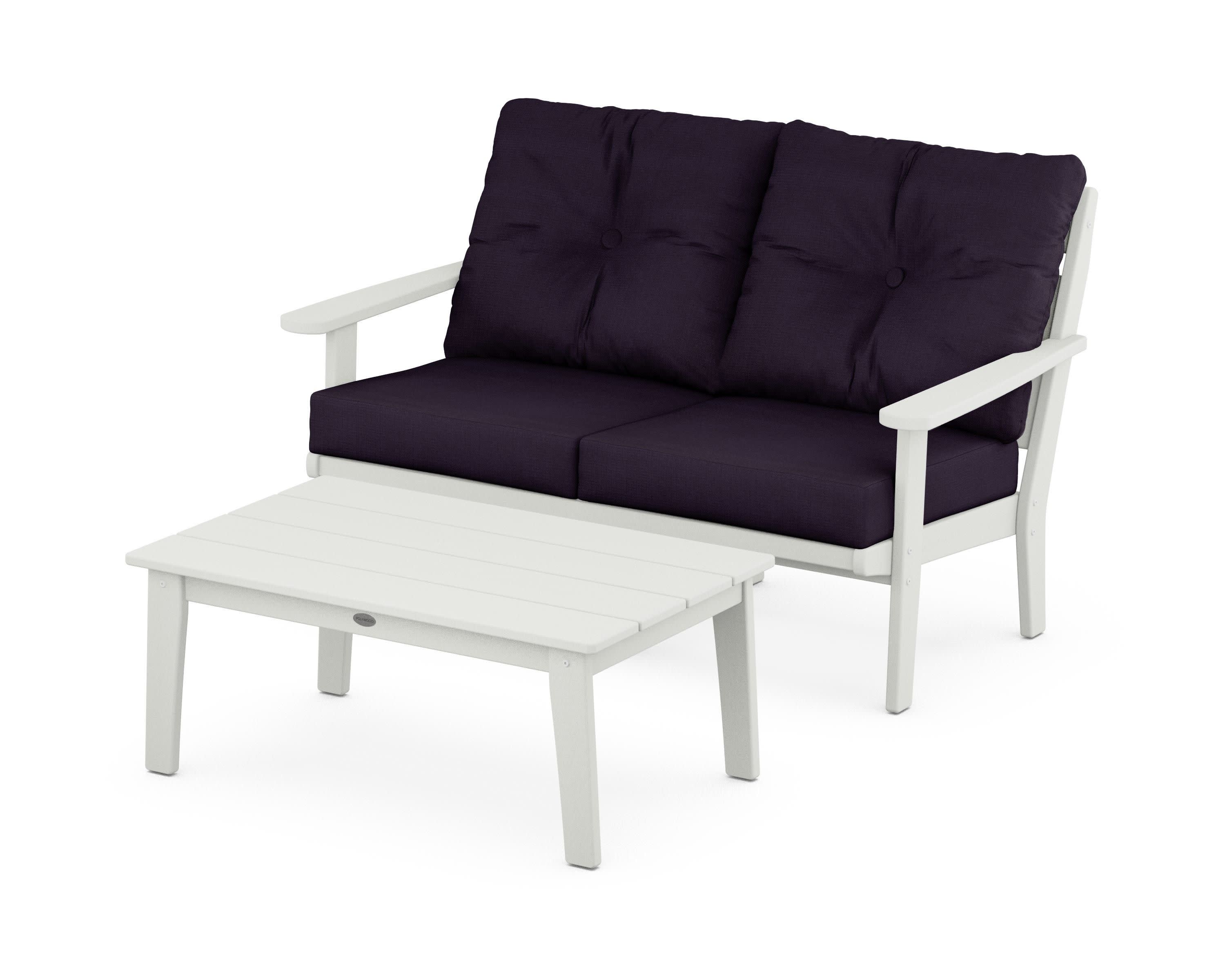 Lakeside 2-Piece Lounge Loveseat Set in Vintage White / Navy Linen