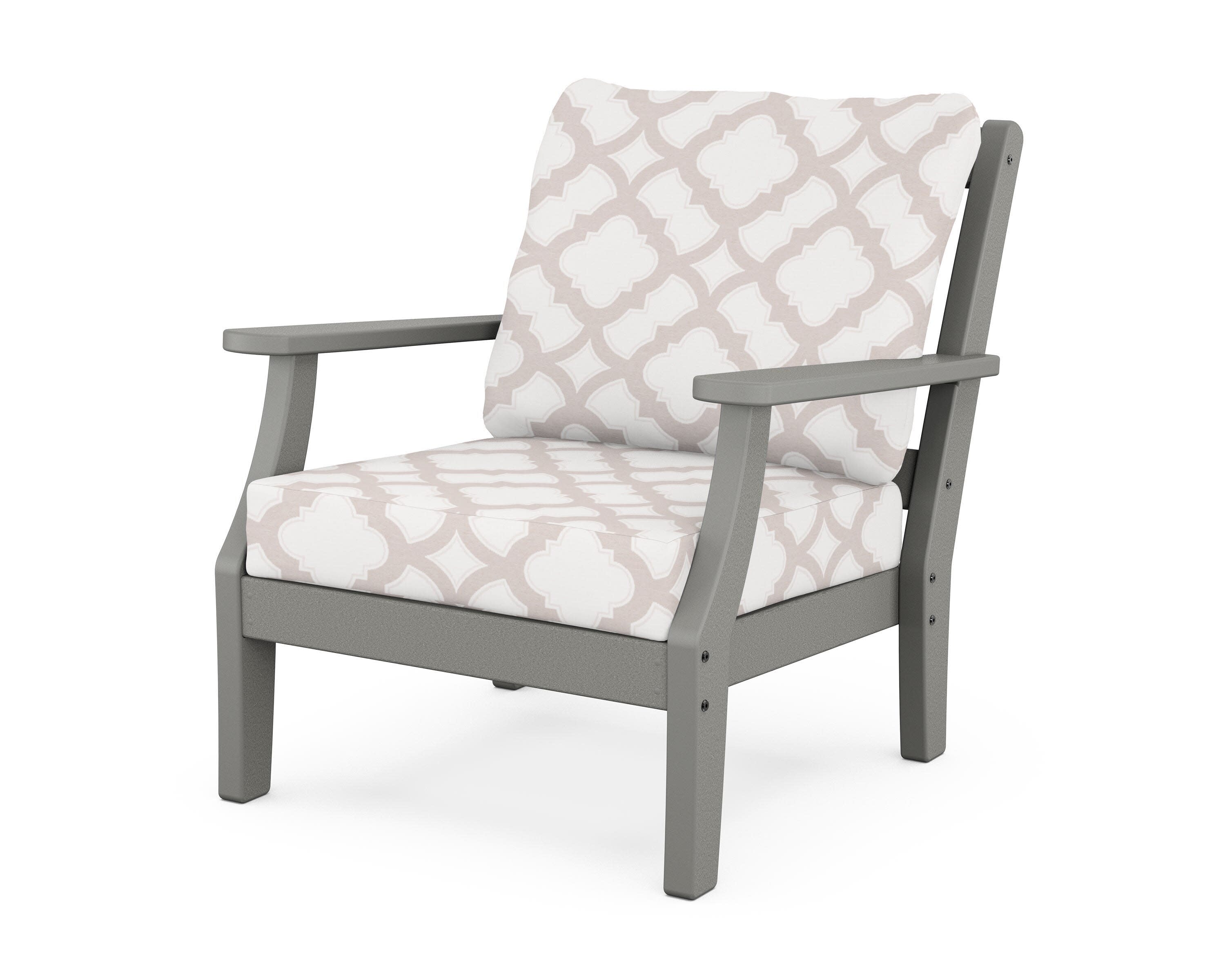 Chinoiserie Deep Seating Chair in Slate Grey / Trellis Dune Burlap