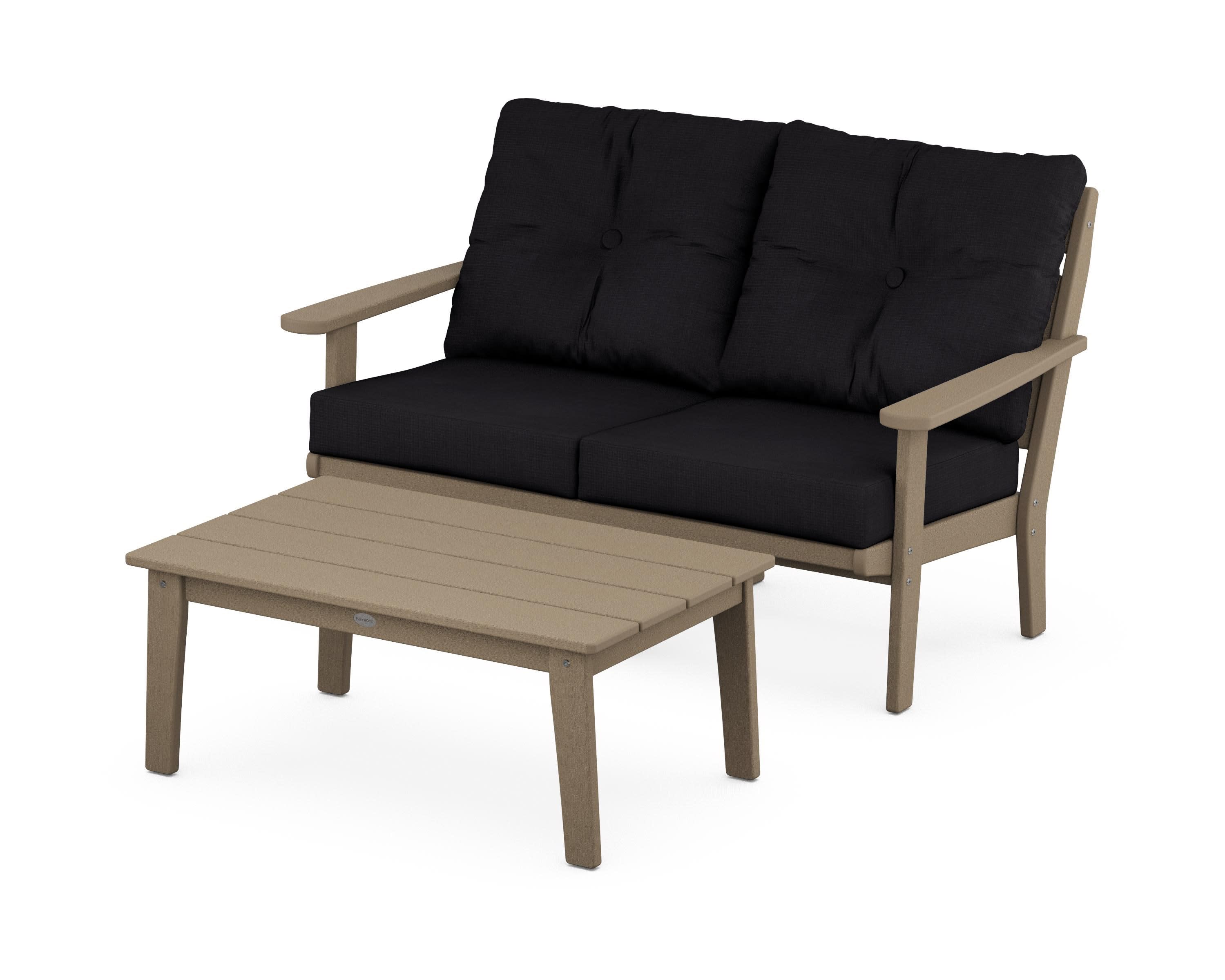 Lakeside 2-Piece Lounge Loveseat Set in Vintage Sahara / Midnight Linen