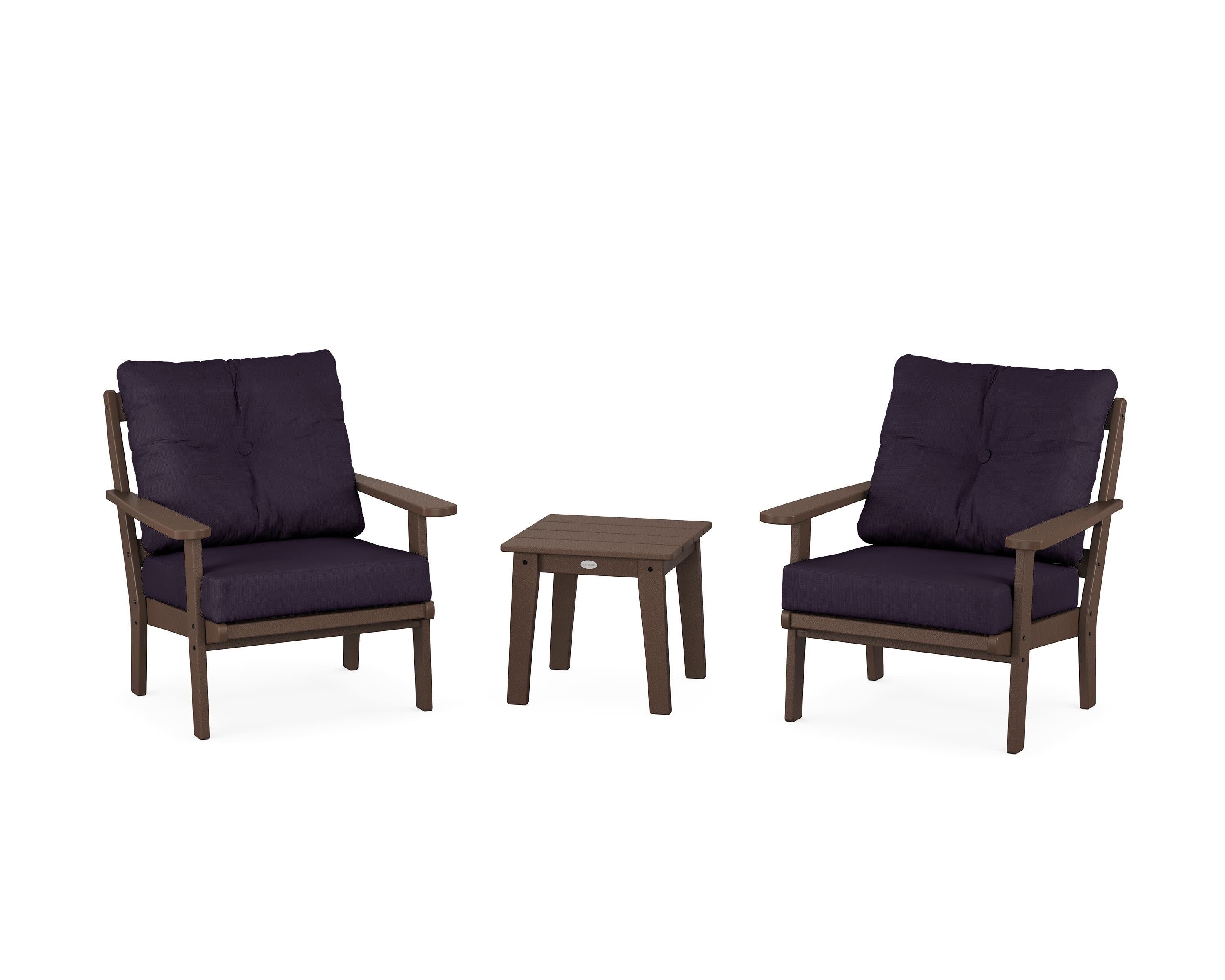 Mission 3-Piece Deep Seating Set in Mahogany / Navy Linen