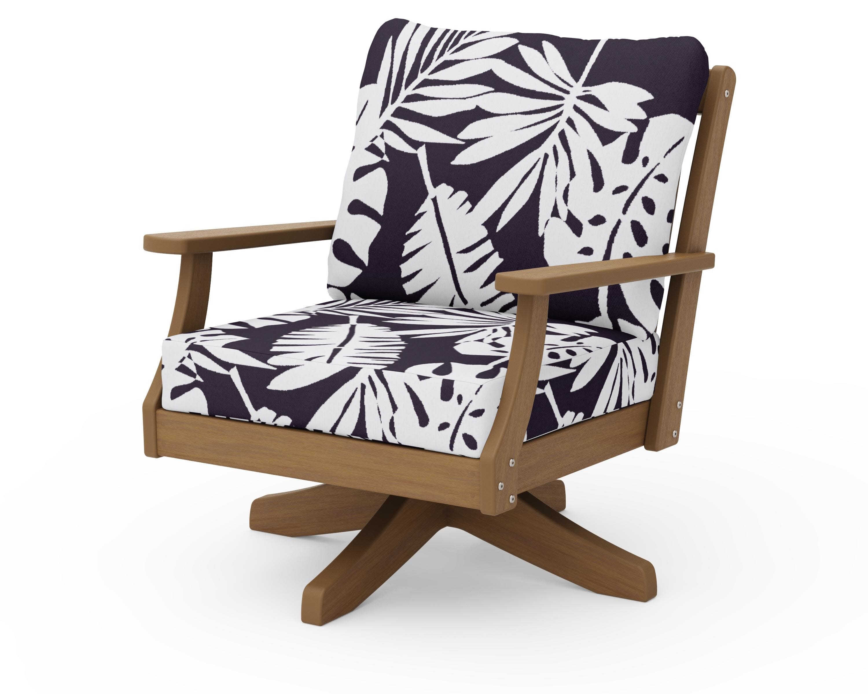 Braxton Deep Seating Swivel Chair in Natural / Leaf Navy