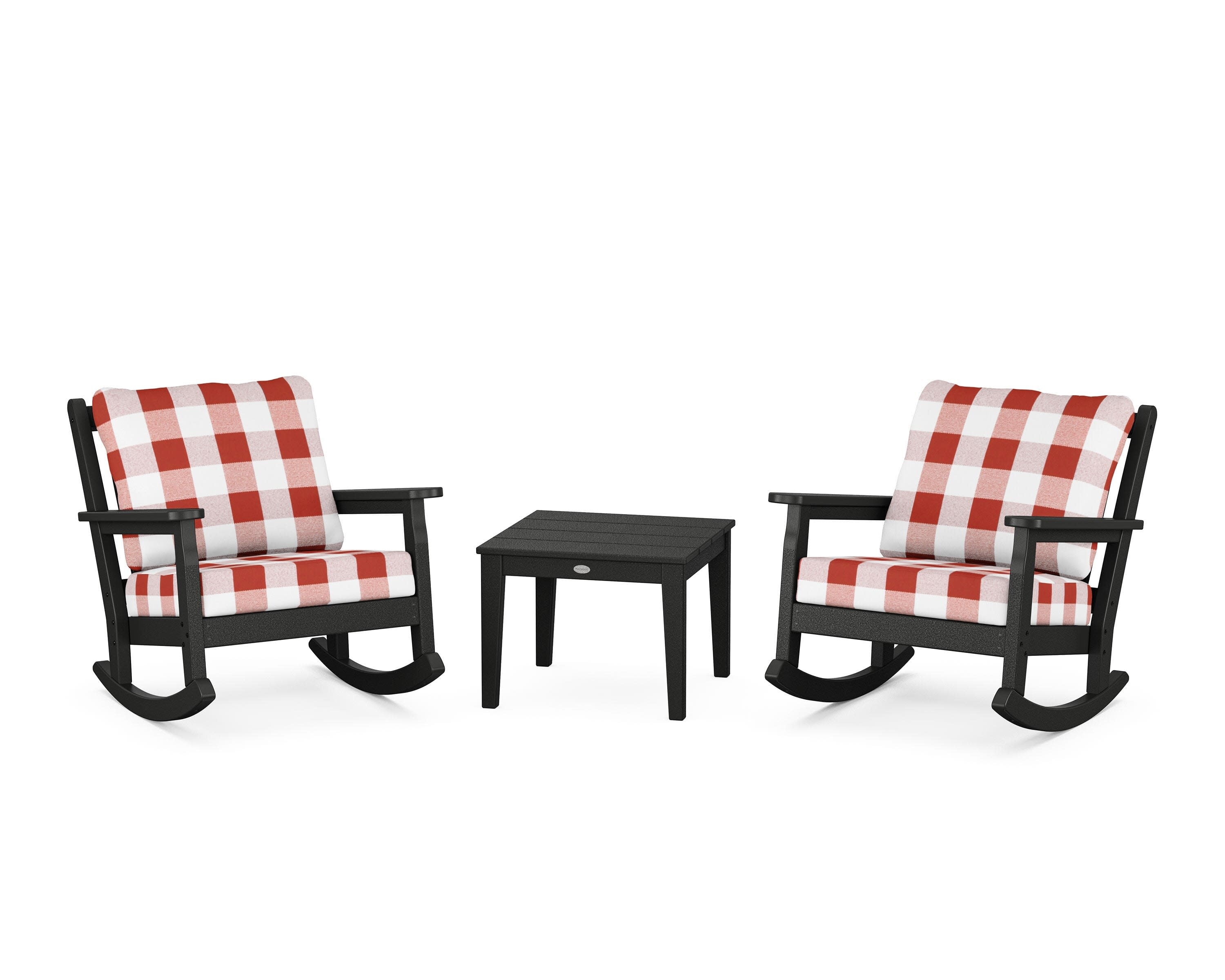 Chippendale 3-Piece Deep Seating Rocker Set in Black / Buffalo Plaid Crimson