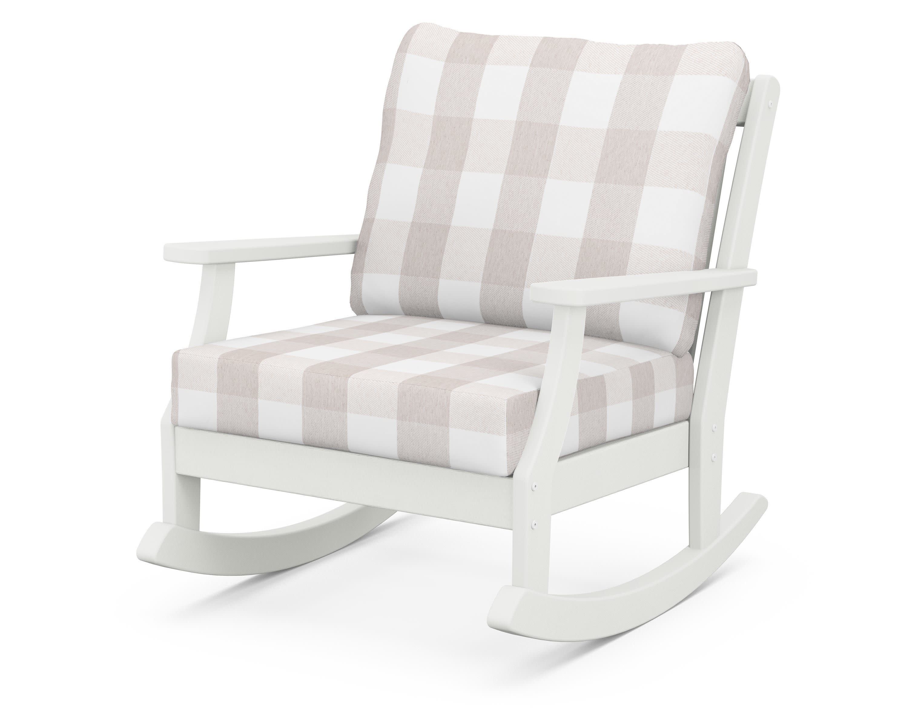 Braxton Deep Seating Rocking Chair in Vintage White / Buffalo Plaid Dune Burlap