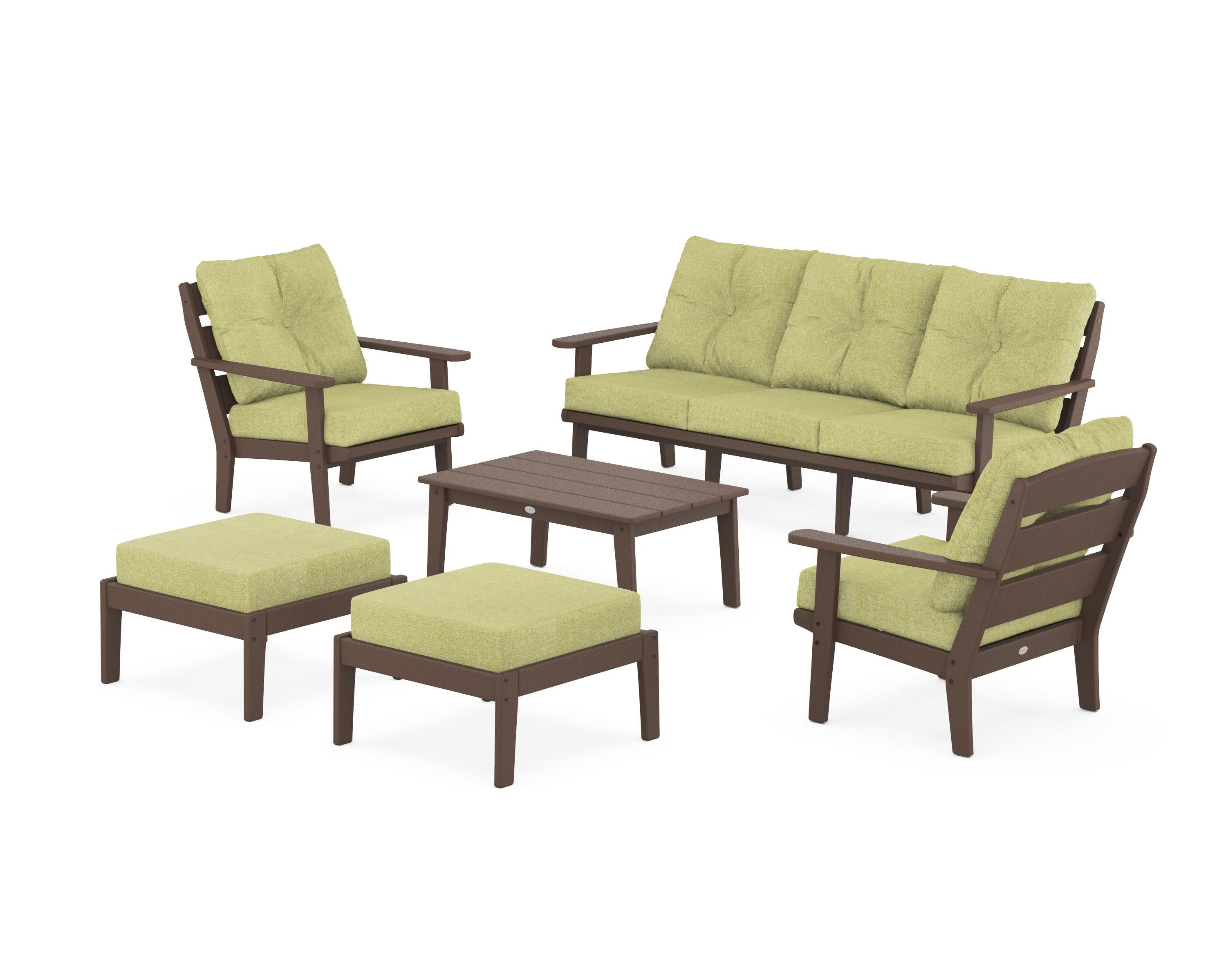 Lakeside 6-Piece Lounge Sofa Set in Mahogany / Chartreuse Boucle