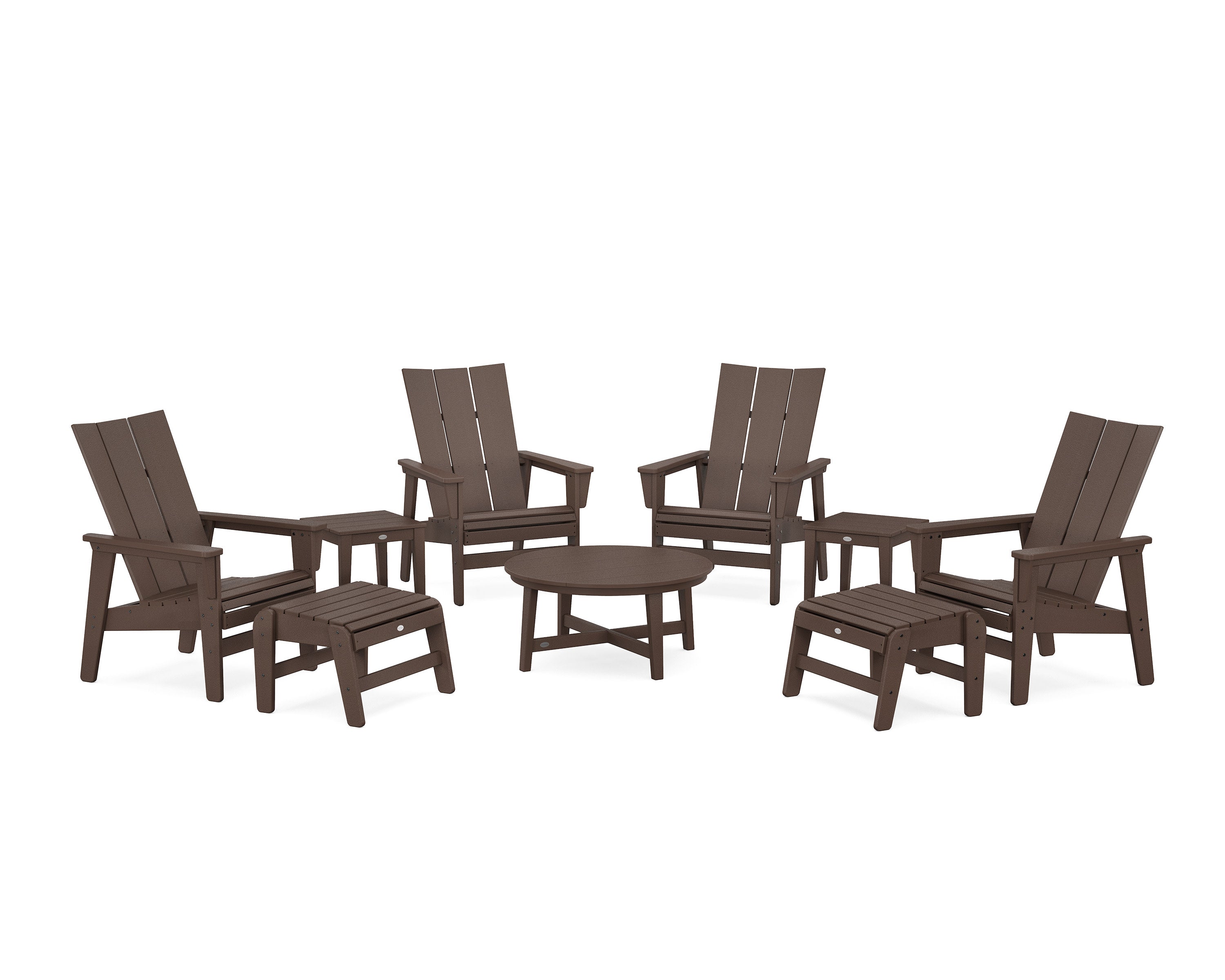 Modern Grand Upright Adirondack 9-Piece Conversation Set in Mahogany