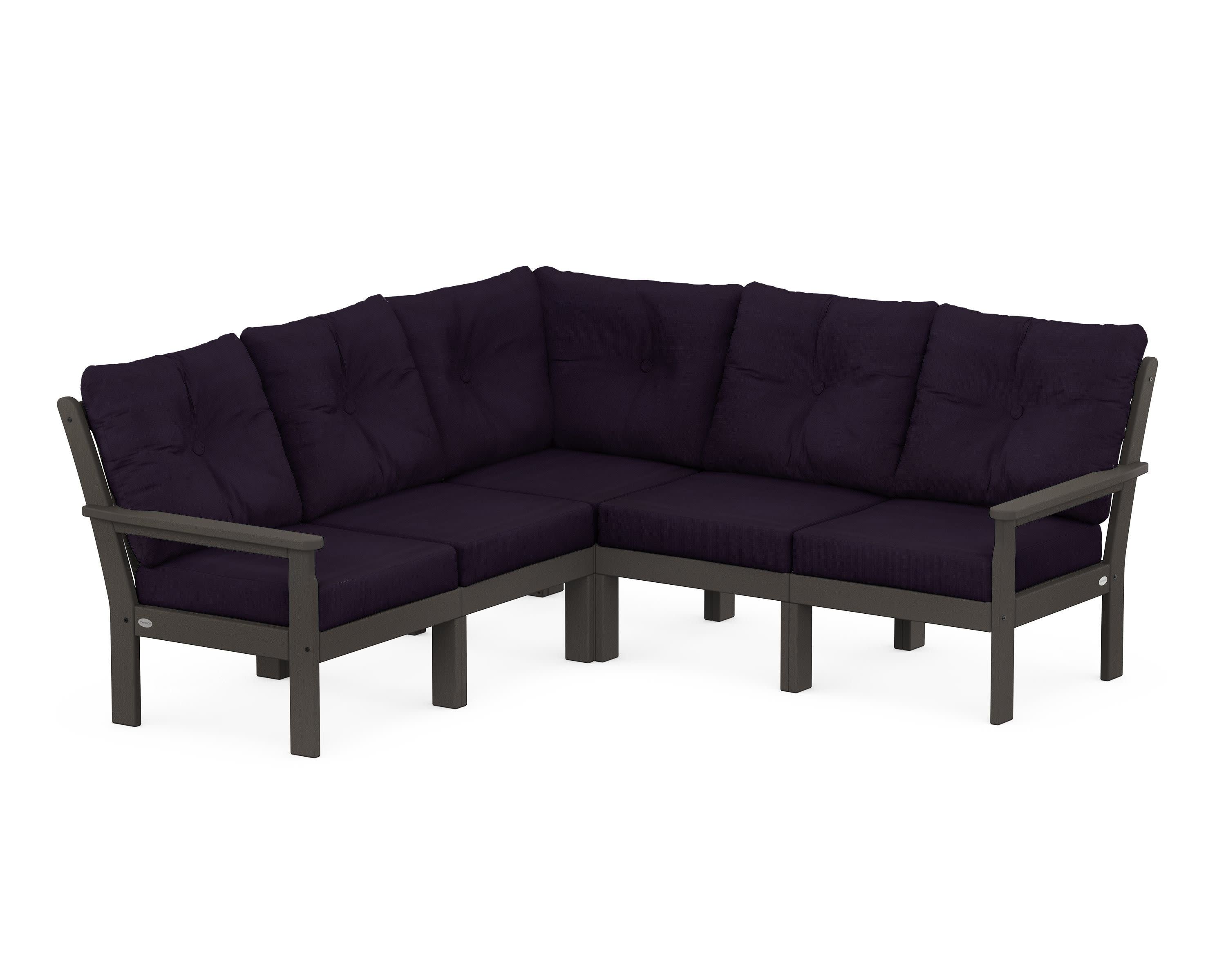 Vineyard 5-Piece Sectional in Vintage Coffee / Navy Linen