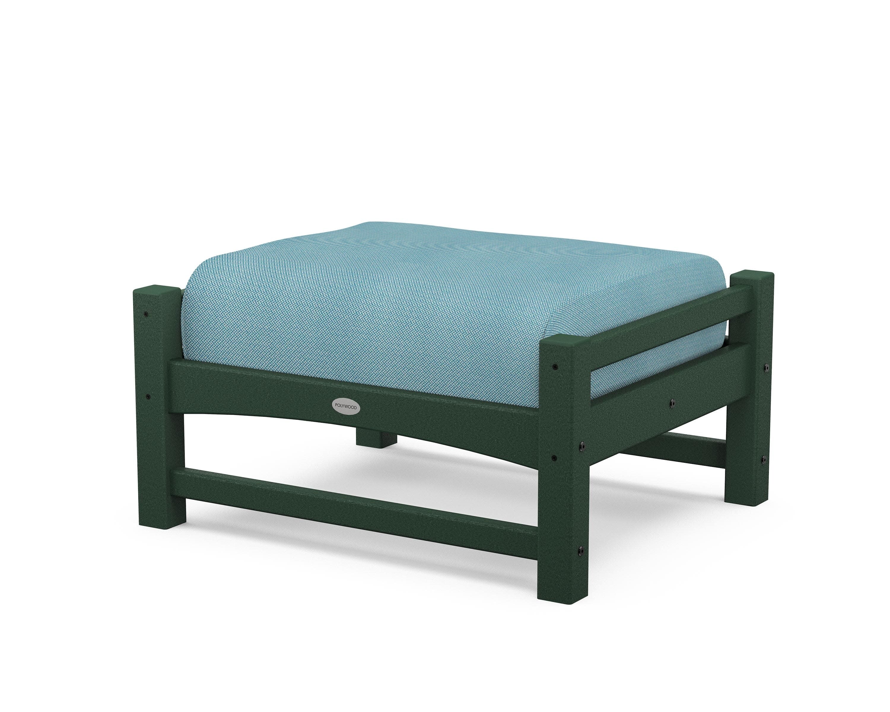 Club Ottoman in Green / Lattice Sky Blue