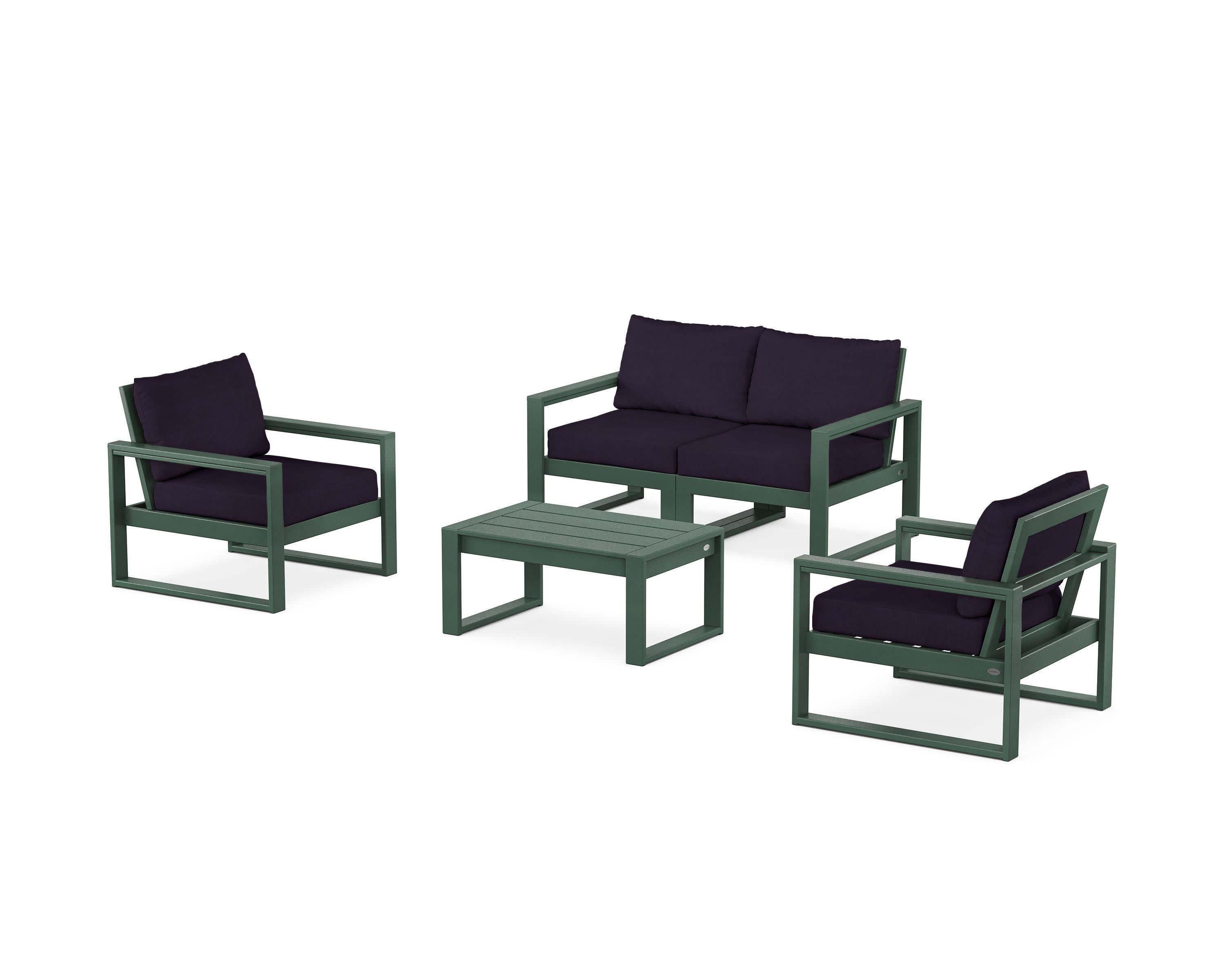 EDGE Sectional 4-Piece Deep Seating Set with Loveseat in Green / Navy Linen