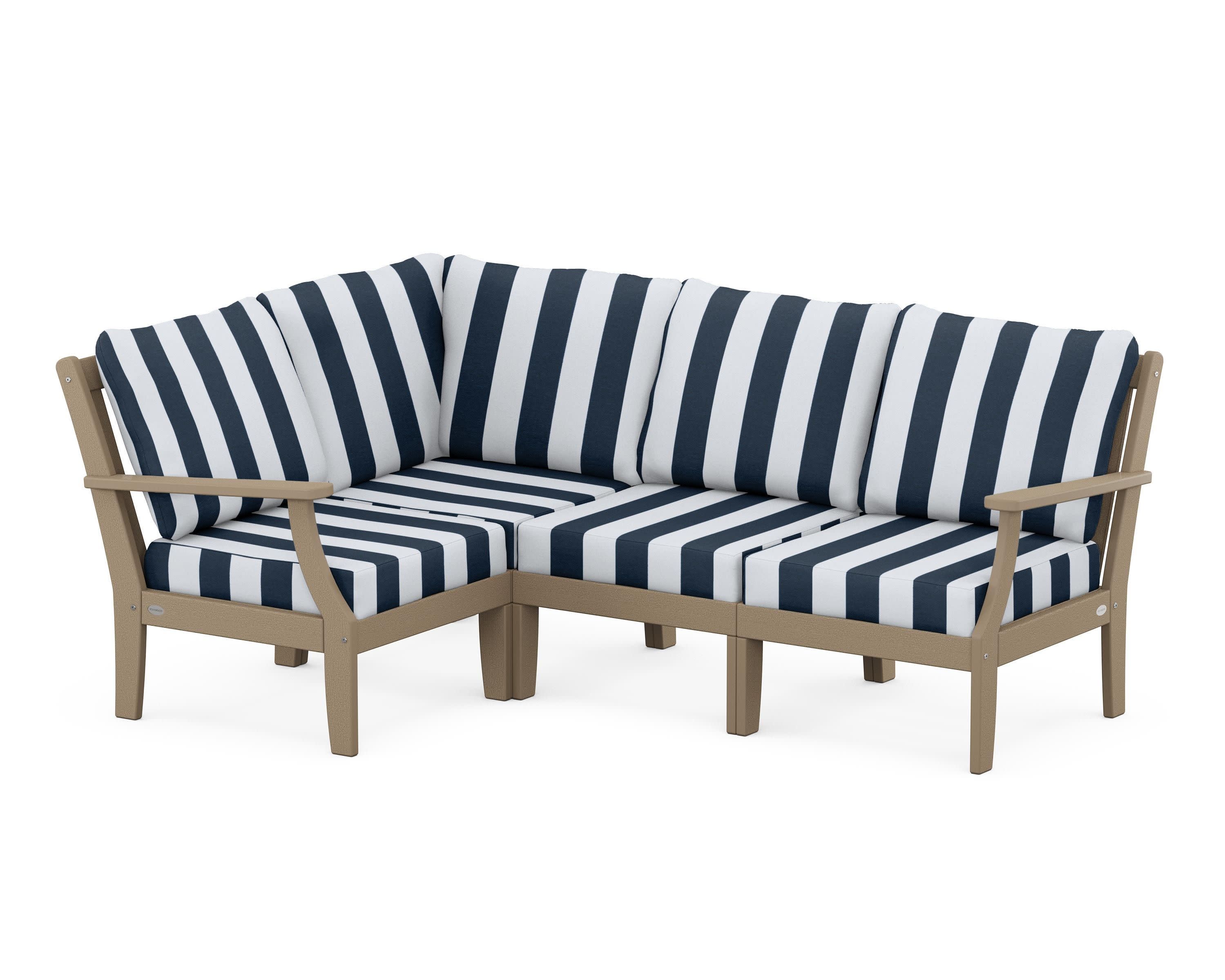 Braxton Modular 4-Piece Deep Seating Set in Vintage Sahara / Cabana Stripe Marine Indigo
