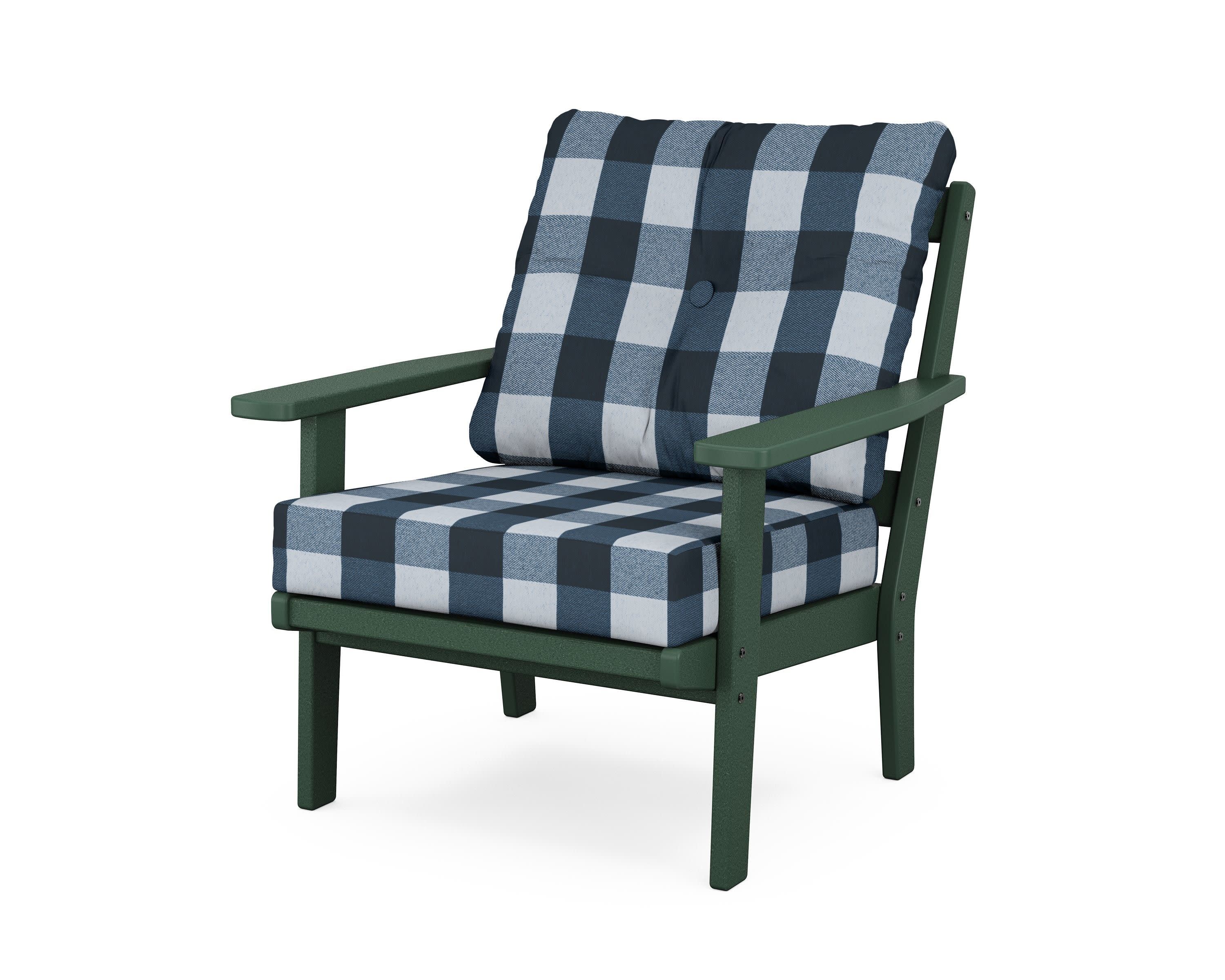 Oxford Deep Seating Chair in Green / Buffalo Plaid Marine Indigo