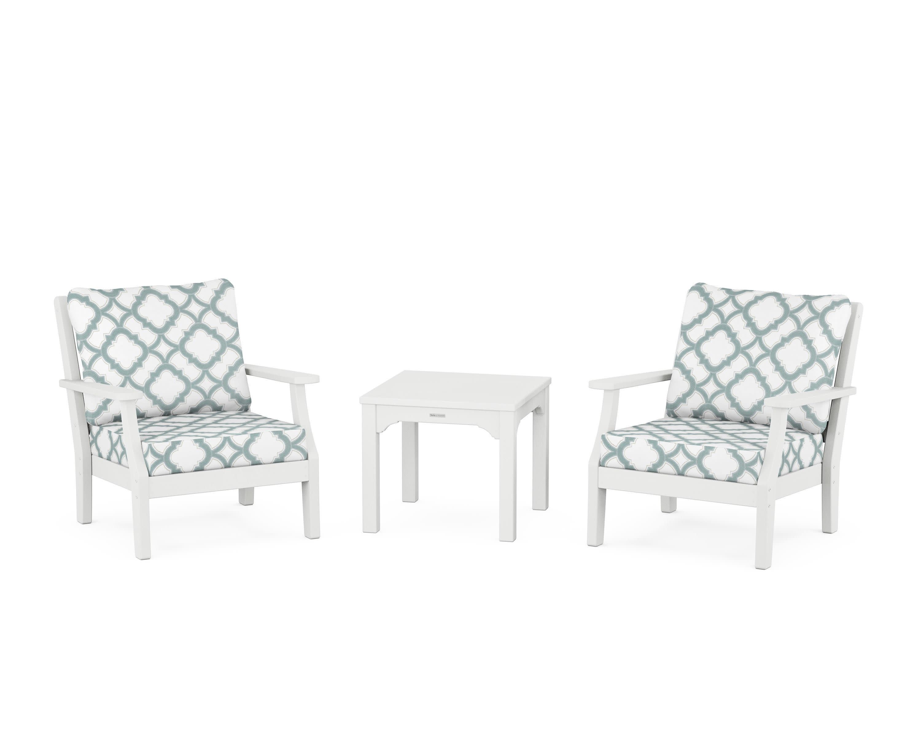 Chinoiserie 3-Piece Deep Seating Set in White / Trellis Glacier Spa